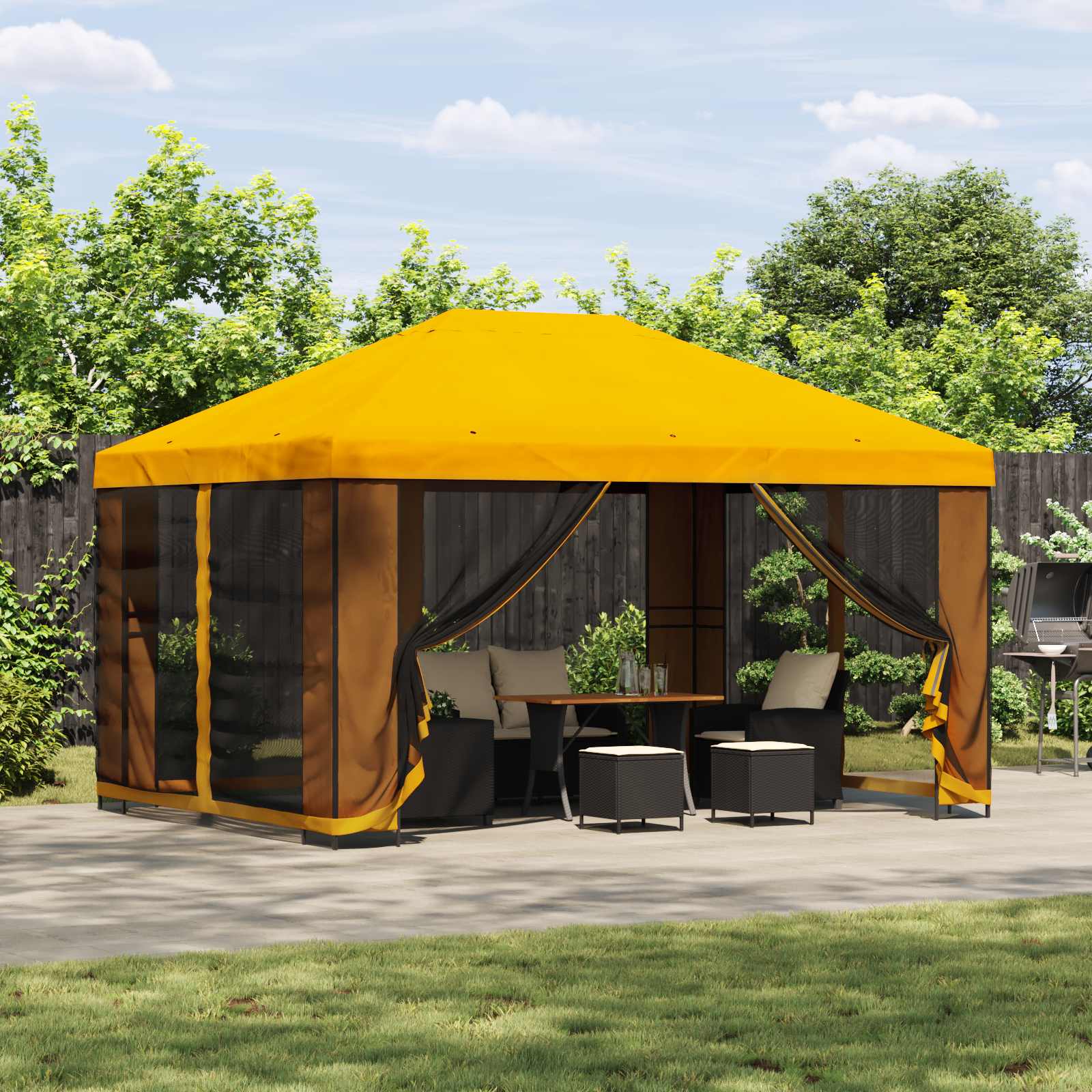 Gazebo da giardino con pareti laterali 4 × 3 m Giallo
