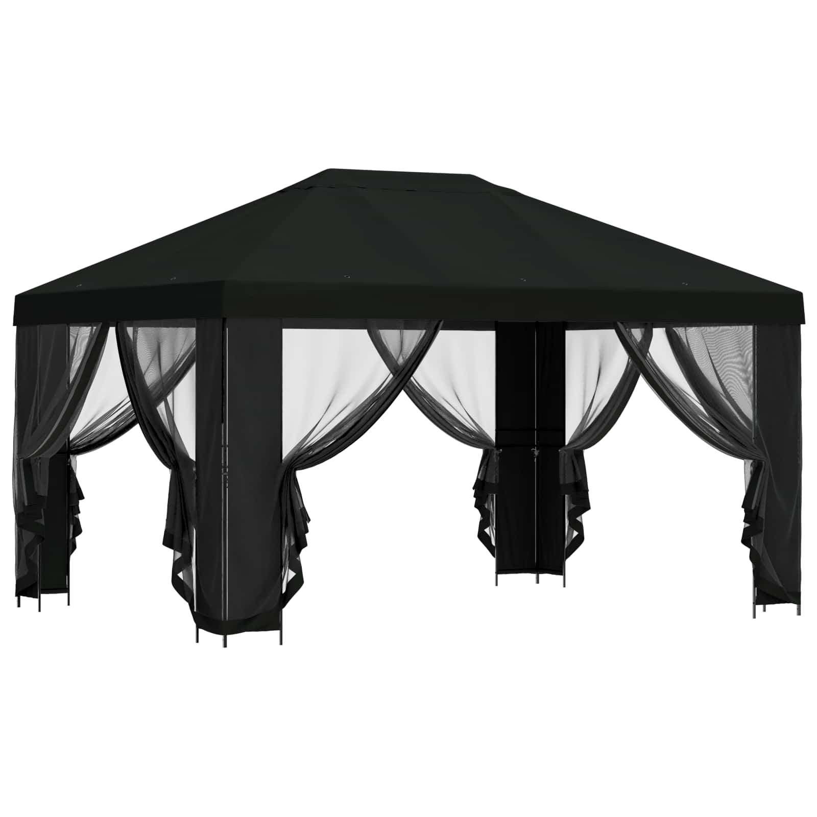 Gazebo con pareti laterali 4 × 3 m Nero Poliestere e Acciaio