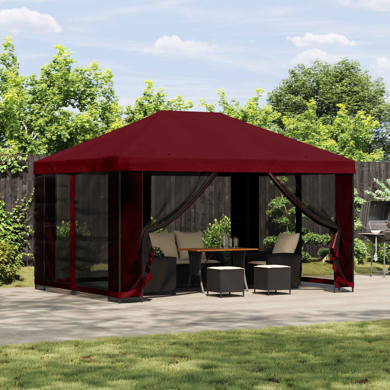 Gazebo da giardino con pareti laterali 4 × 3 m Borgogna