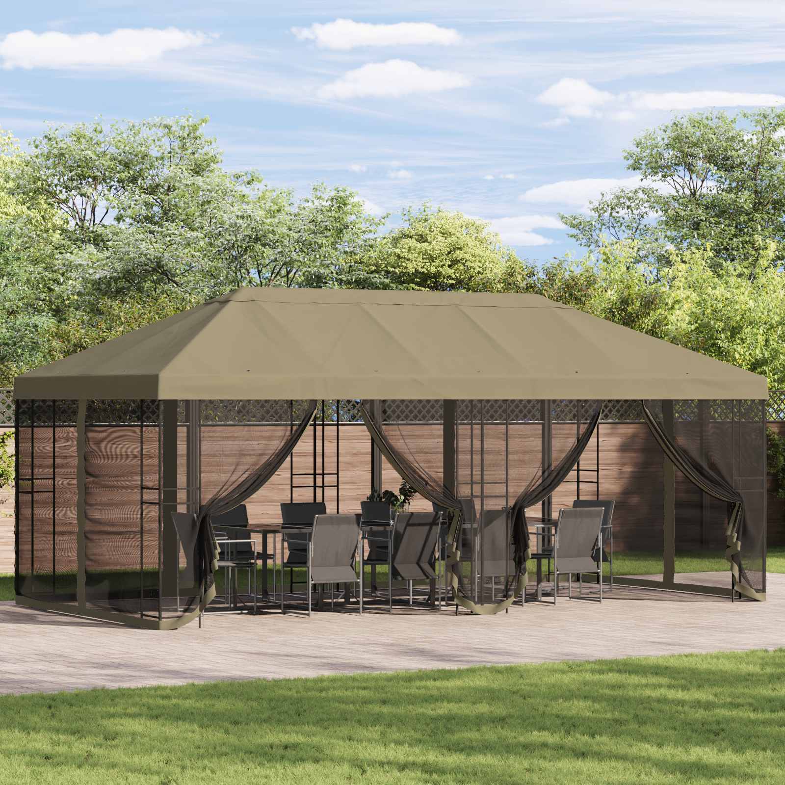 Copertura Gazebo con Pareti Laterali 6 x 3 m Beige Poliestere