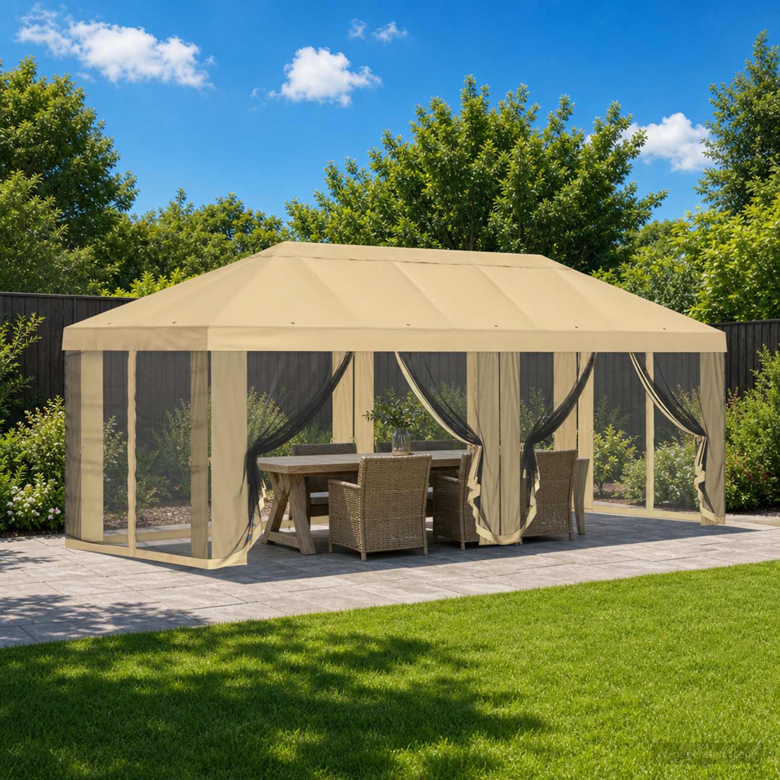 Copertura Gazebo con Pareti Laterali 6 x 3 m Crema Poliestere