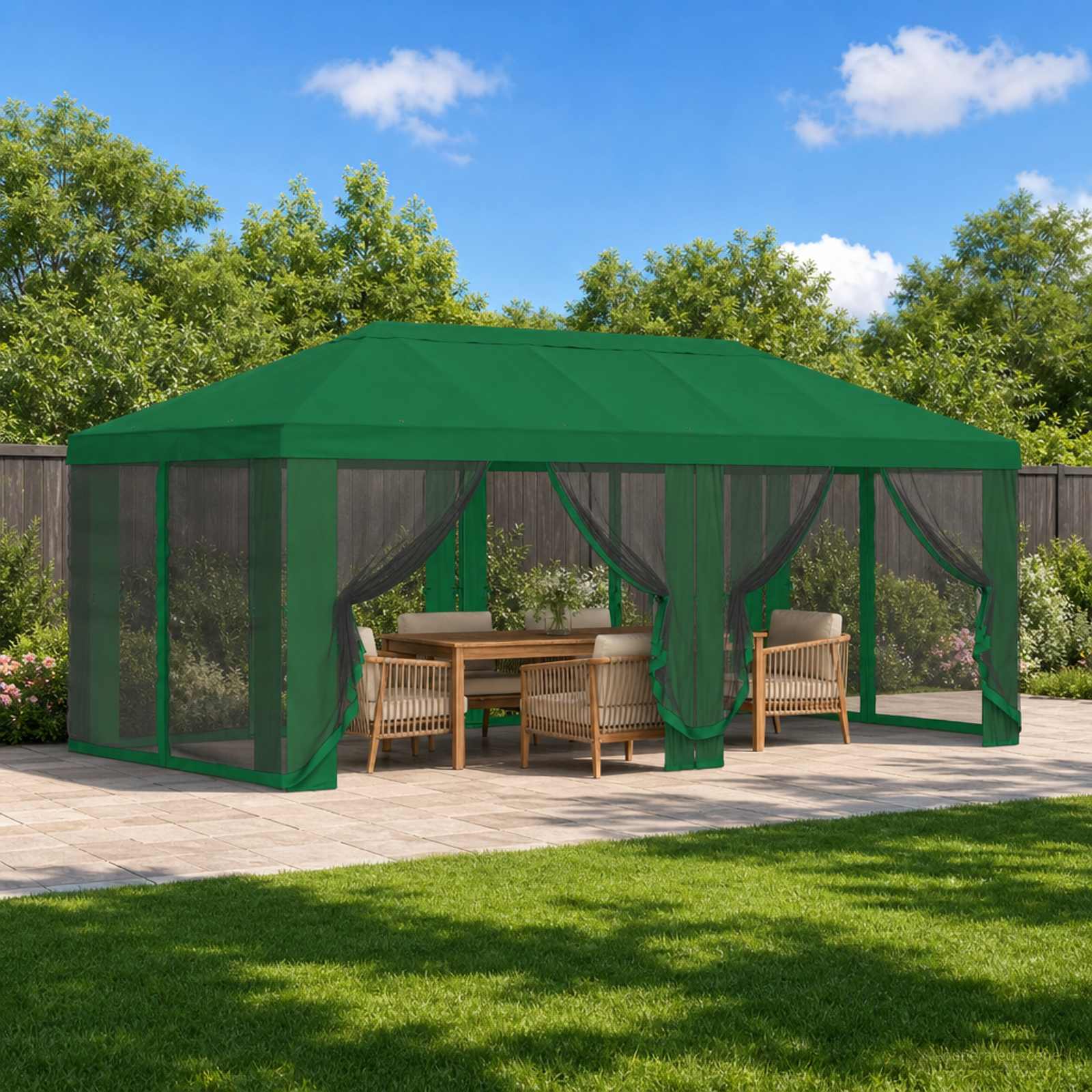 Copertura Gazebo con Pareti Laterali 6 x 3 m Verde Poliestere