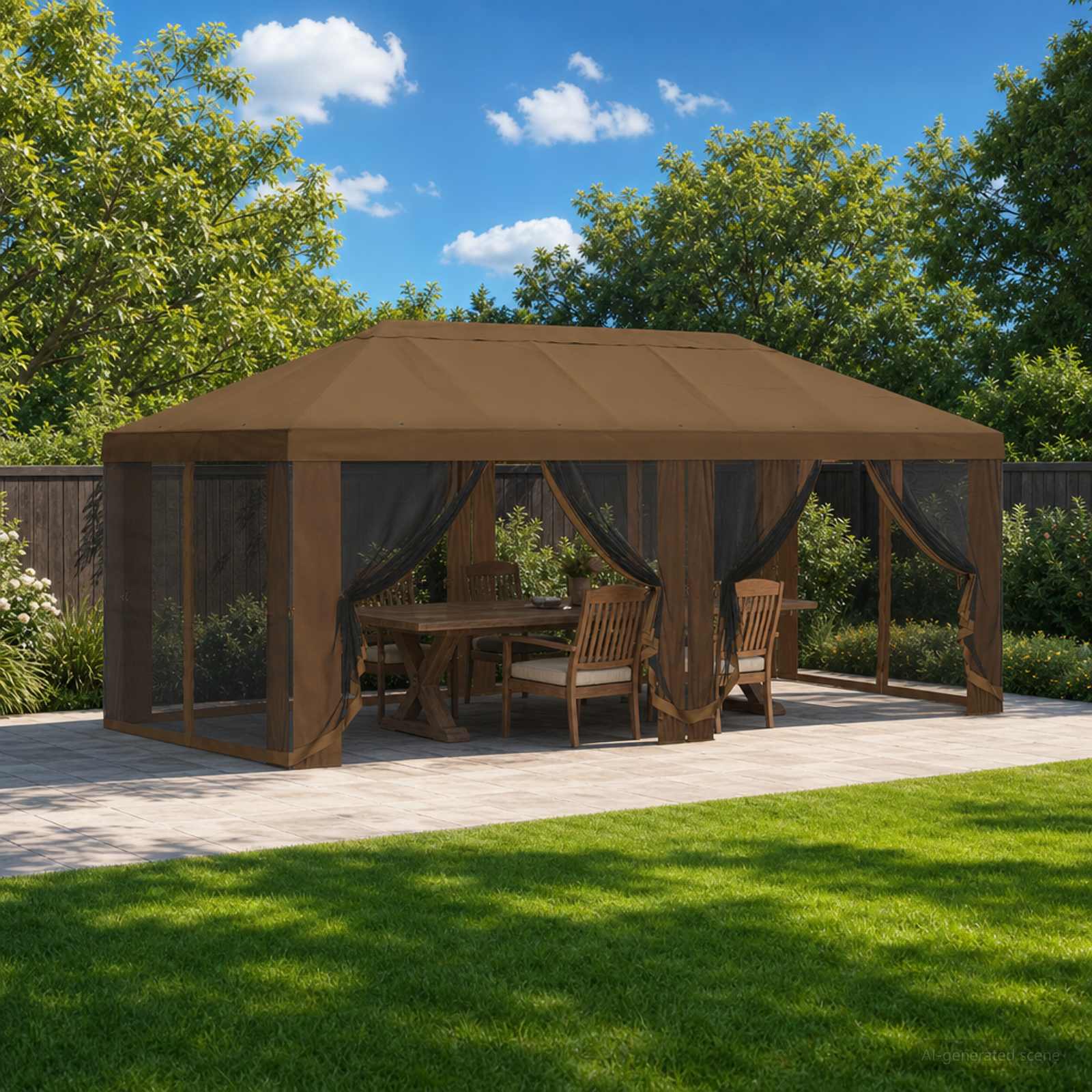 Copertura Gazebo con Pareti Laterali 6 x 3 m Tortora Poliestere