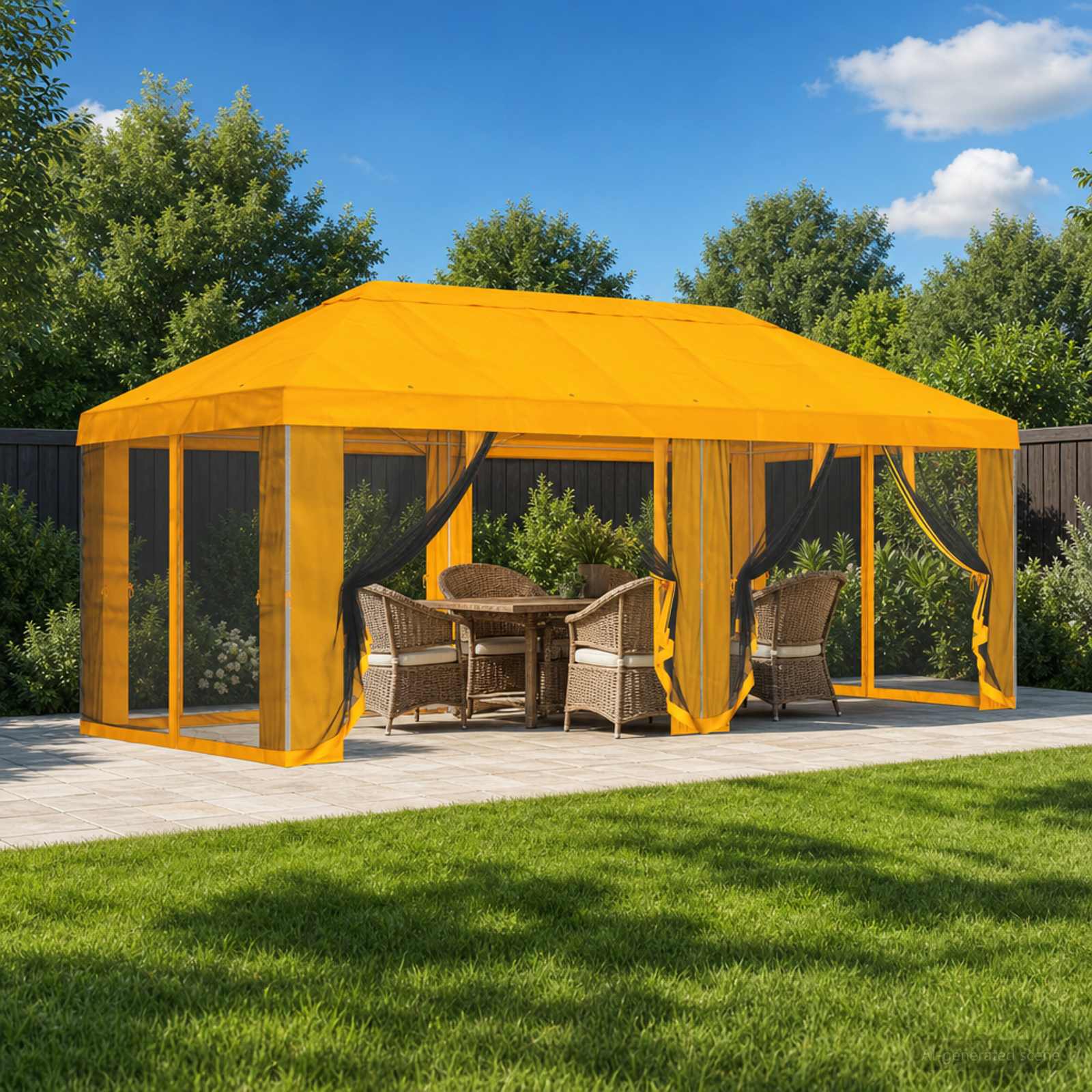 Copertura Gazebo con Pareti Laterali 6 x 3 m Giallo Poliestere