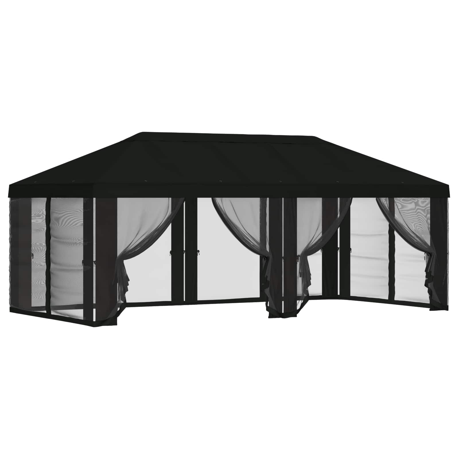 Copertura Gazebo con Pareti Laterali 6 x 3 m Nero Poliestere