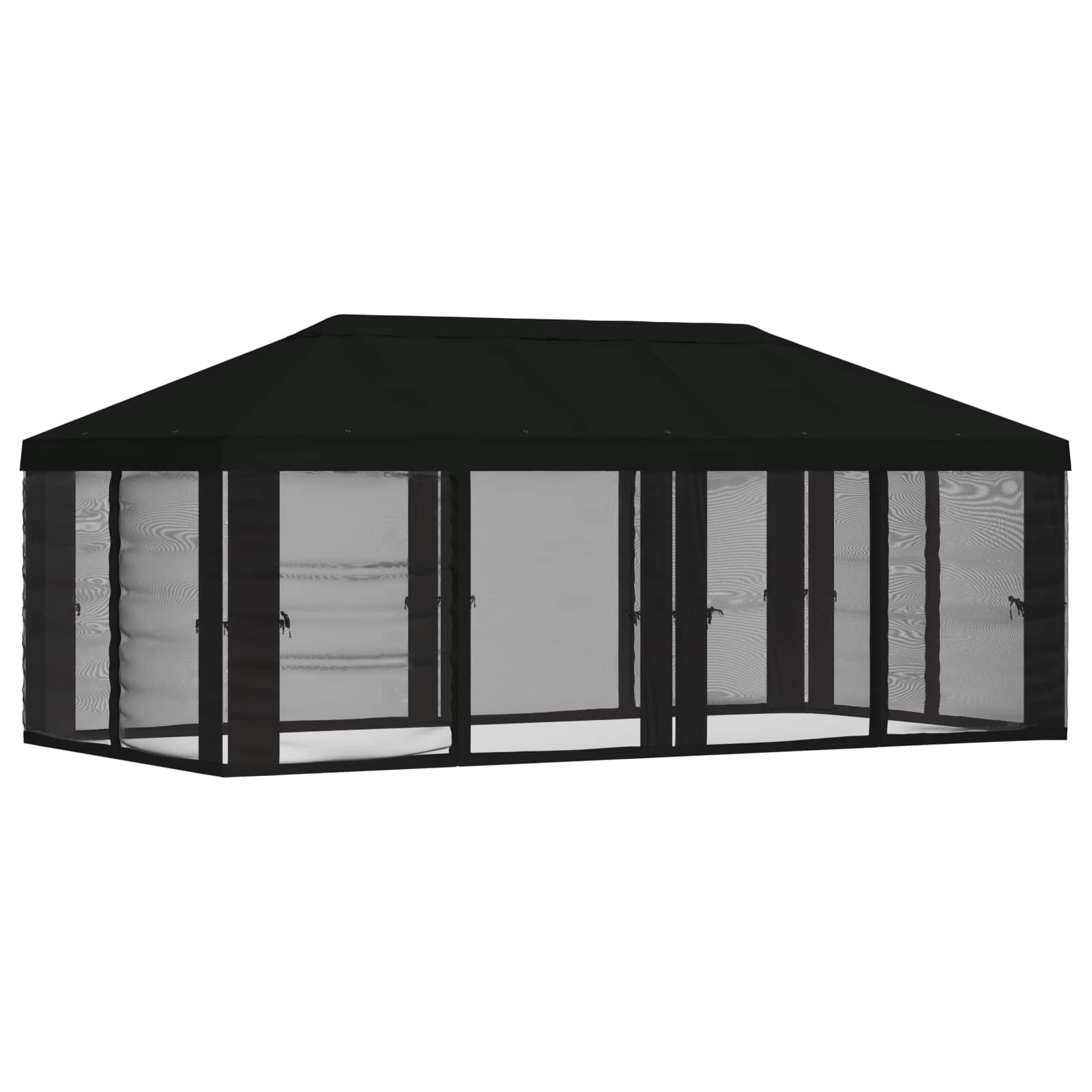 Copertura Gazebo con Pareti Laterali 6 x 3 m Nero Poliestere