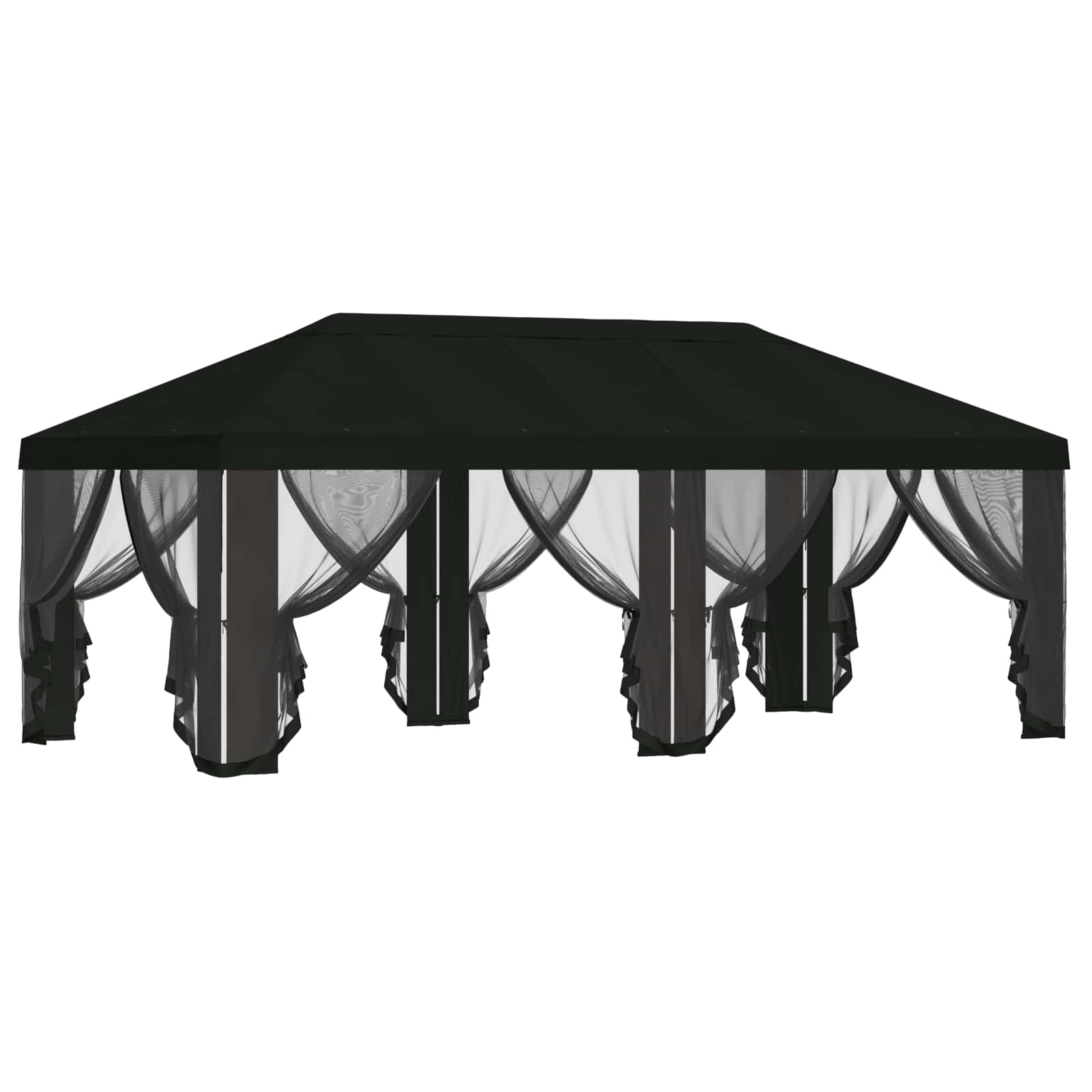 Copertura Gazebo con Pareti Laterali 6 x 3 m Nero Poliestere