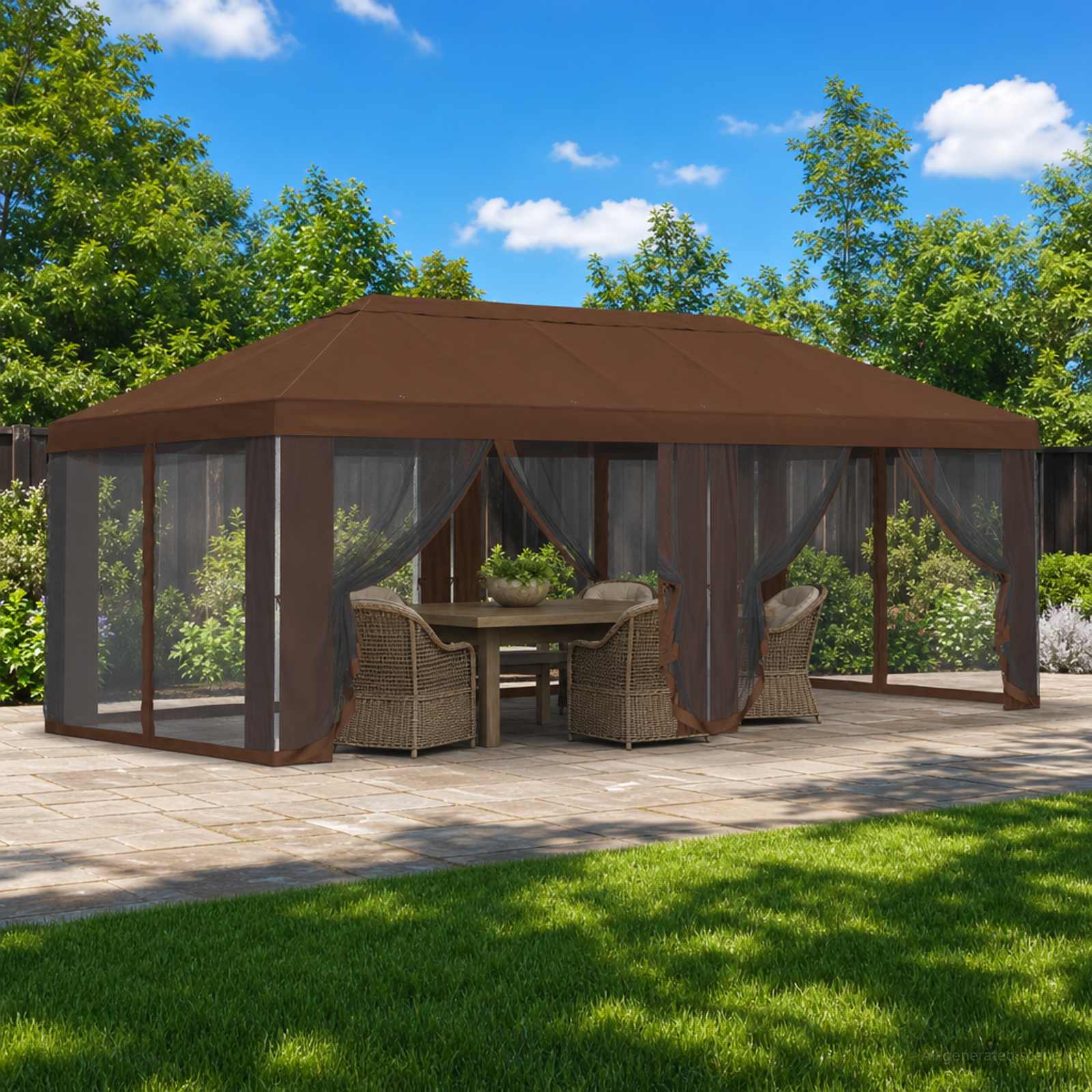Copertura Gazebo con Pareti Laterali 6 x 3 m Marrone Poliestere