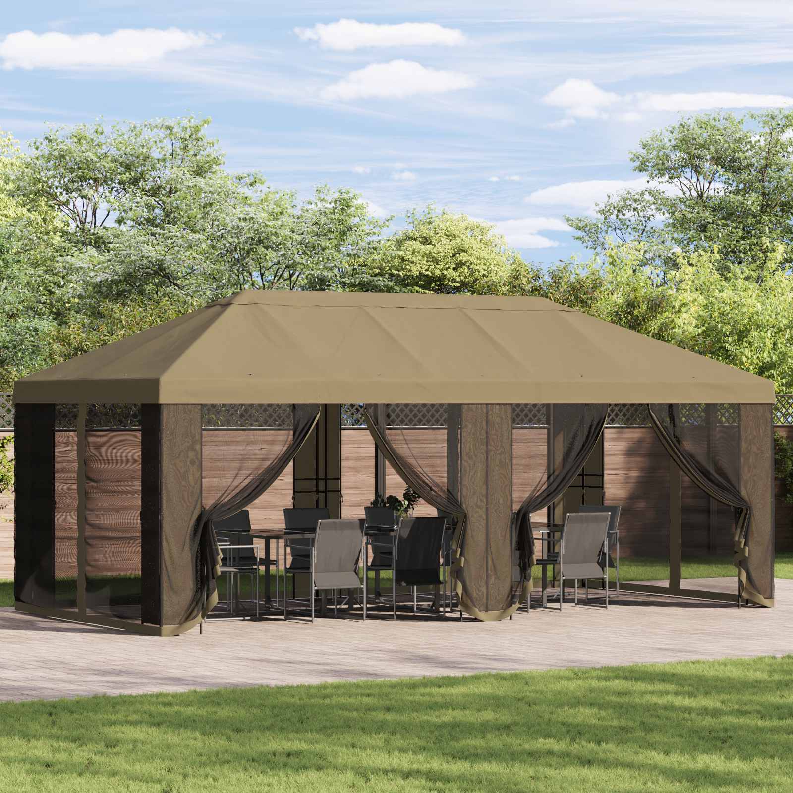 Copertura Gazebo con Pareti Laterali Beige 600,5 x 300,5 cm