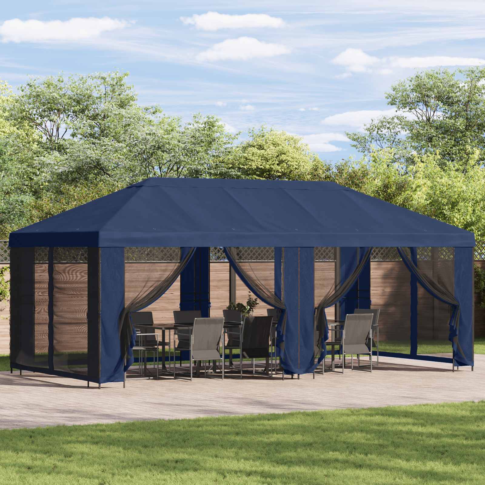 Copertura Gazebo con Pareti Laterali Blu 600,5 x 300,5 cm