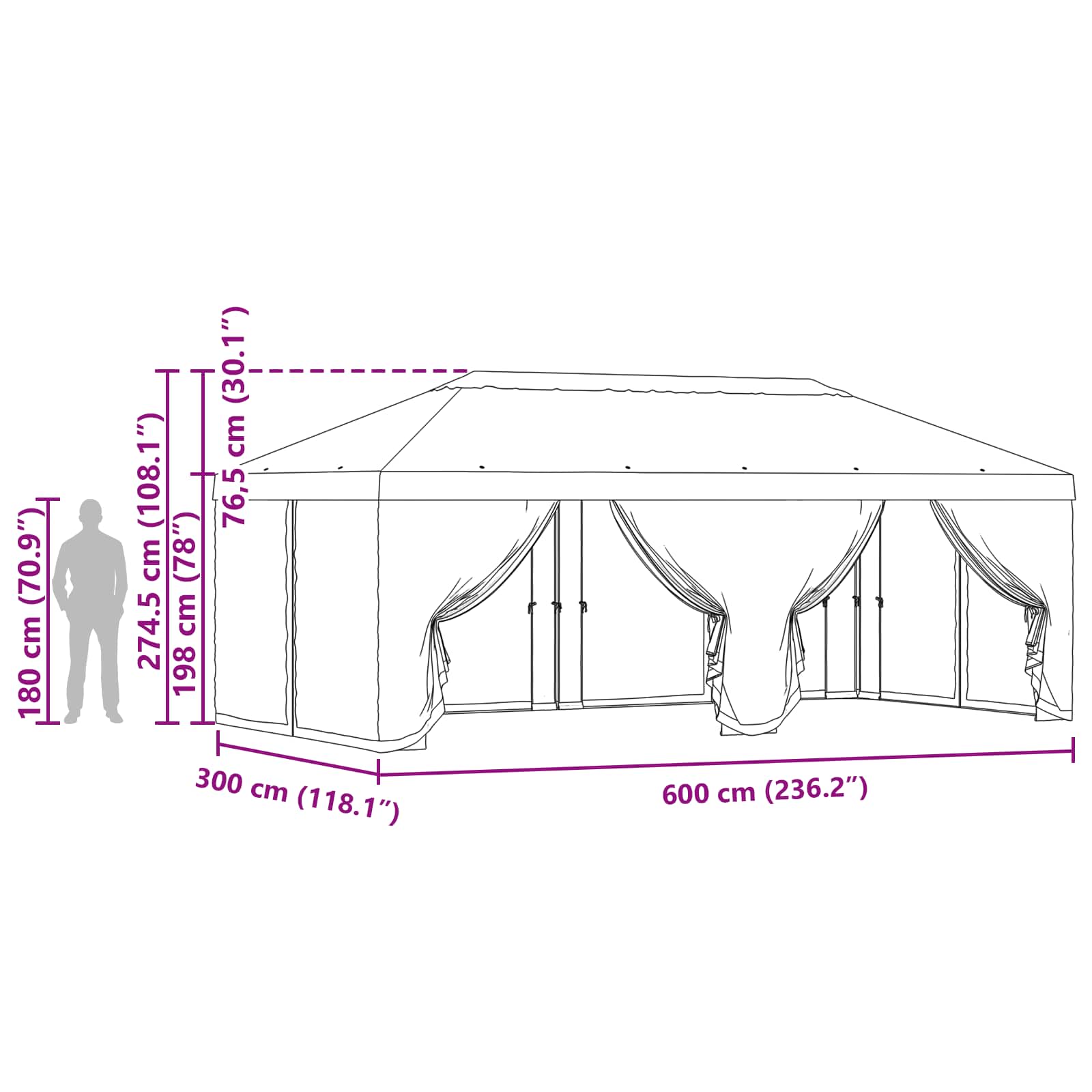 Copertura Gazebo con Pareti Laterali Blu 600,5 x 300,5 cm