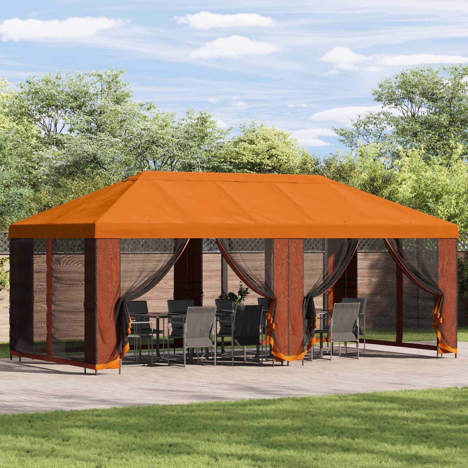 Copertura Gazebo con Pareti Laterali Arancione 600,5 x 300,5 cm