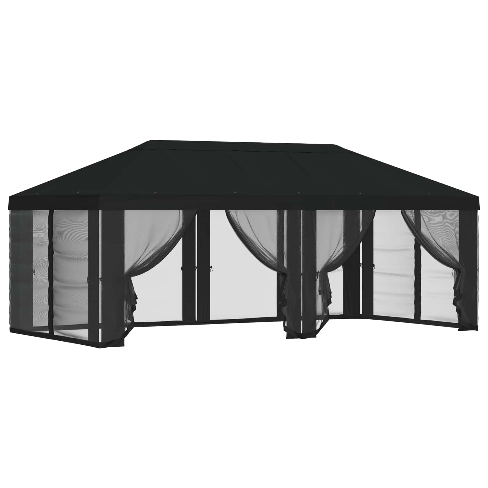 Copertura Gazebo con Pareti Laterali Nero 600,5 x 300,5 cm