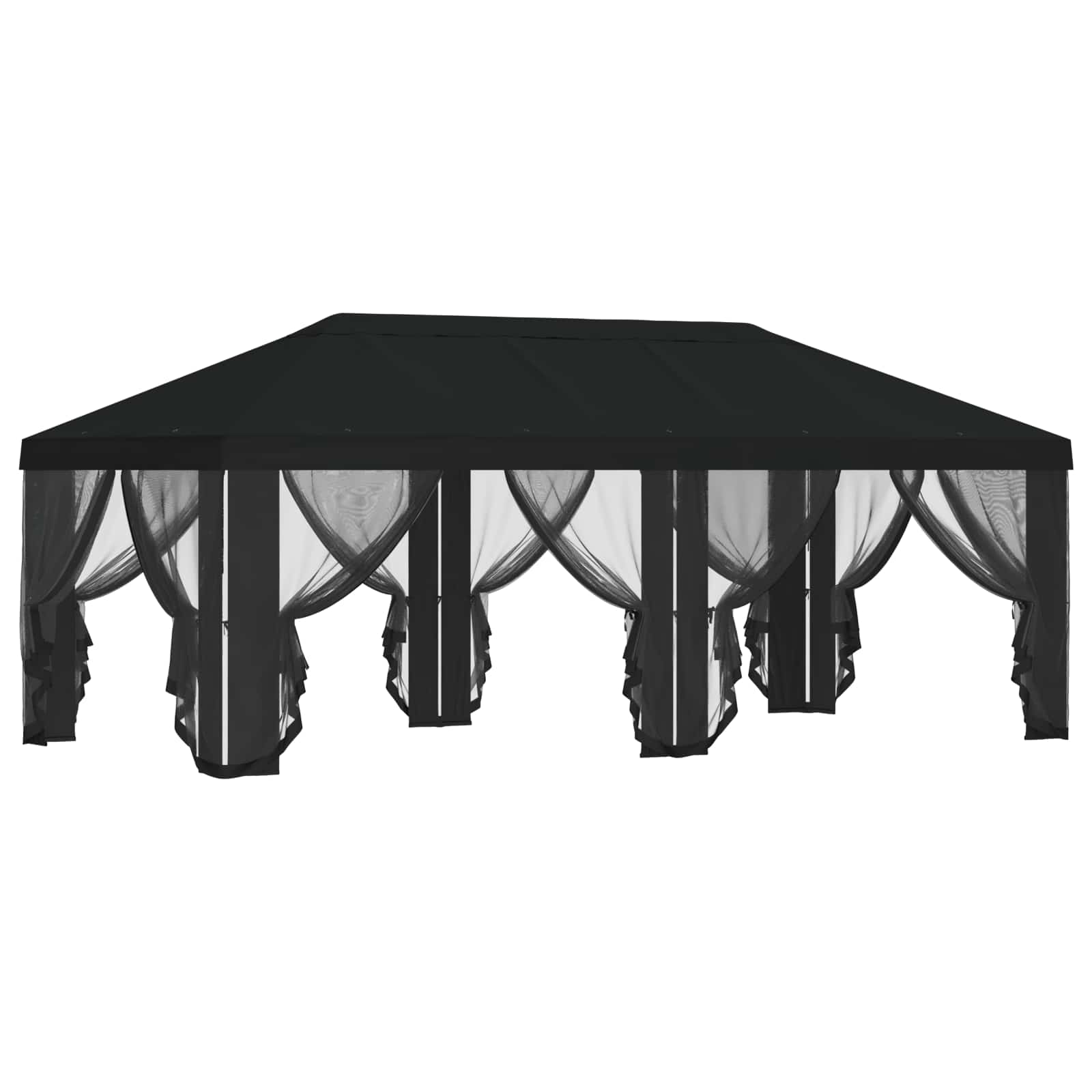 Copertura Gazebo con Pareti Laterali Nero 600,5 x 300,5 cm