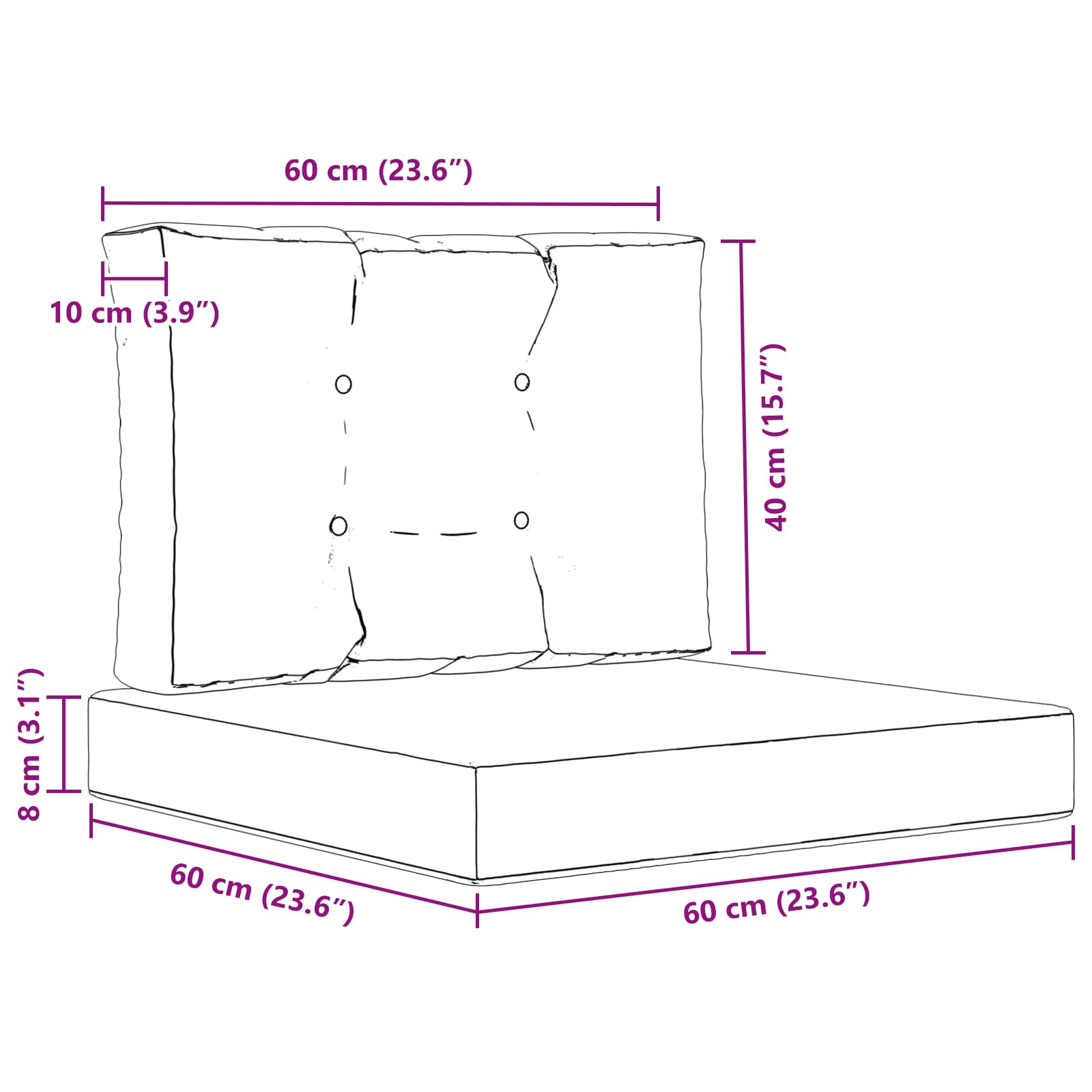 Cuscino per divano da esterno Poliestere Grigio 60 x 60 cm