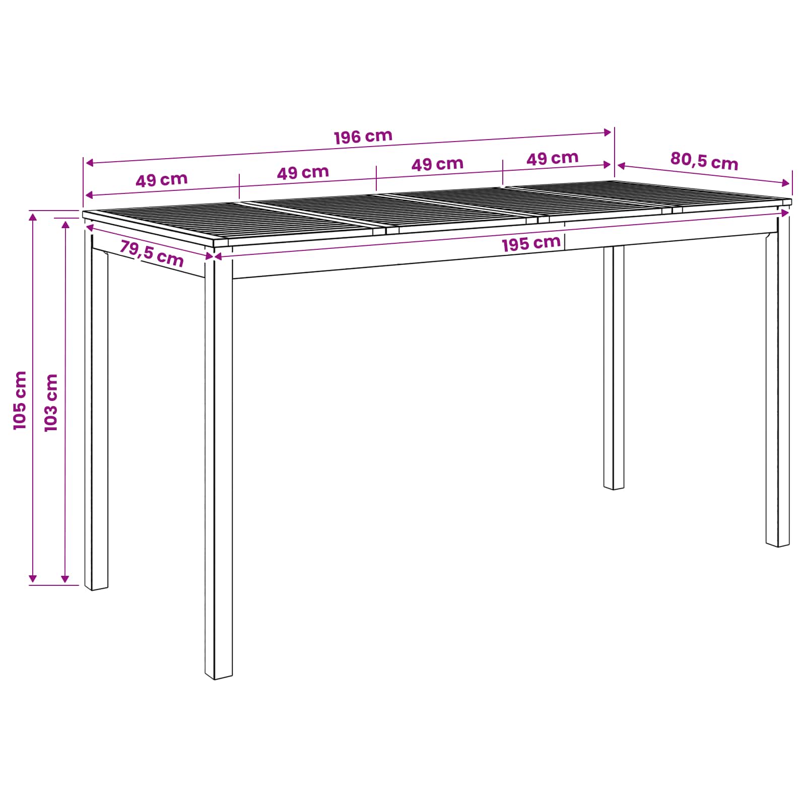 Tavolo Bar da Giardino Naturale 196 x 80,5 x 105 cm