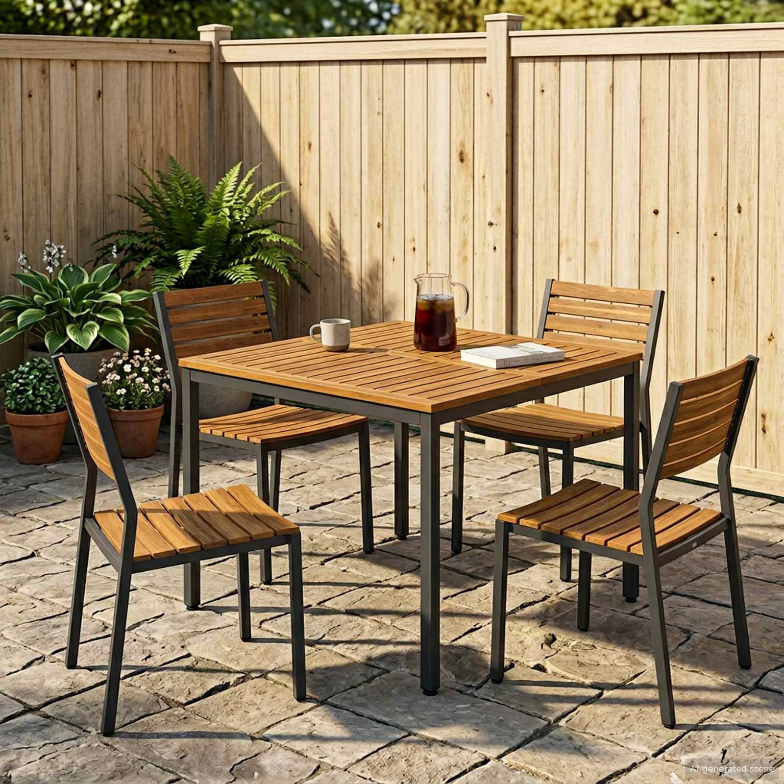 Tavolo da cena da giardino Naturale e Nero 110 x 108,5 x 75 cm