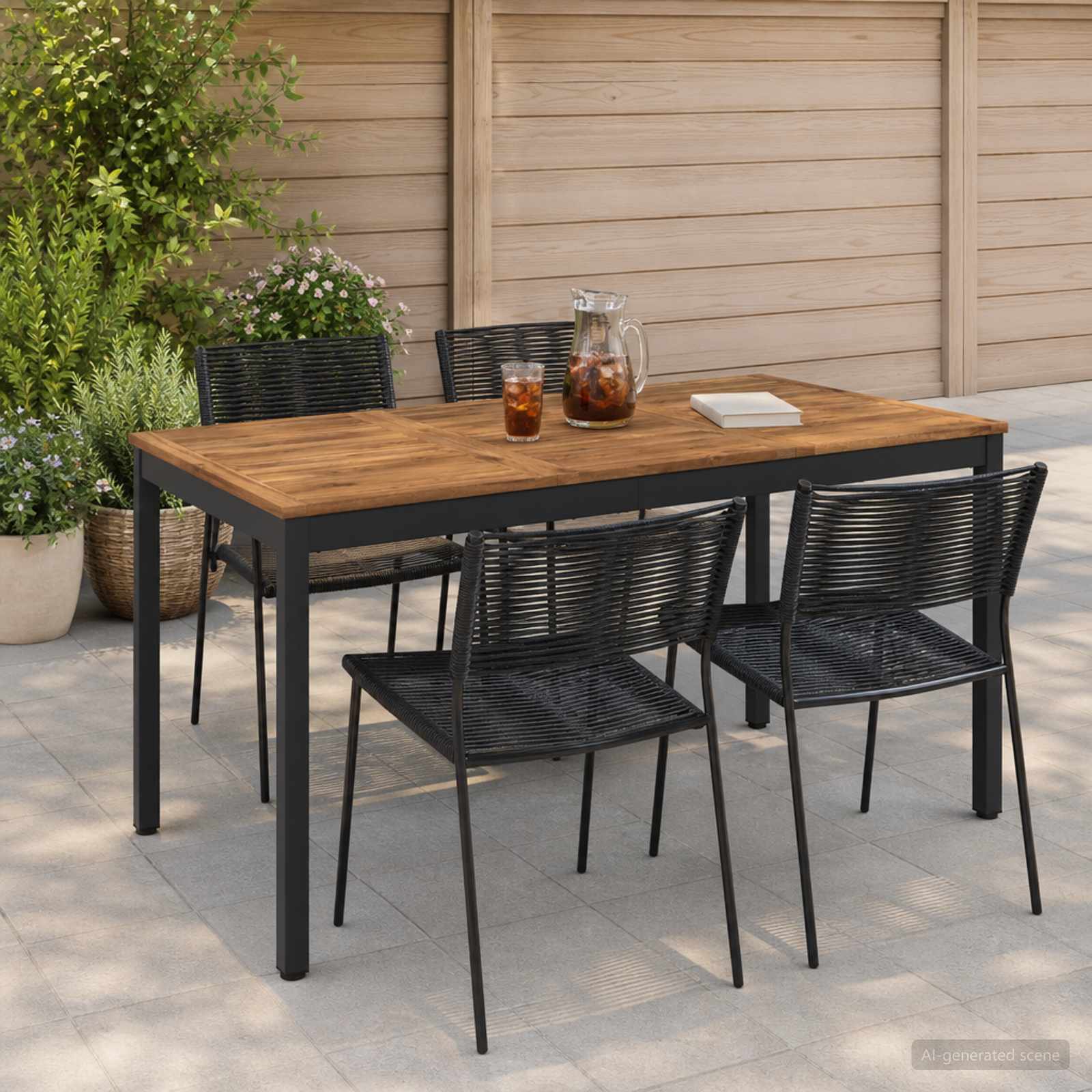 Tavolo da cena da giardino Naturale e Nero 141 x 80,5 x 75 cm