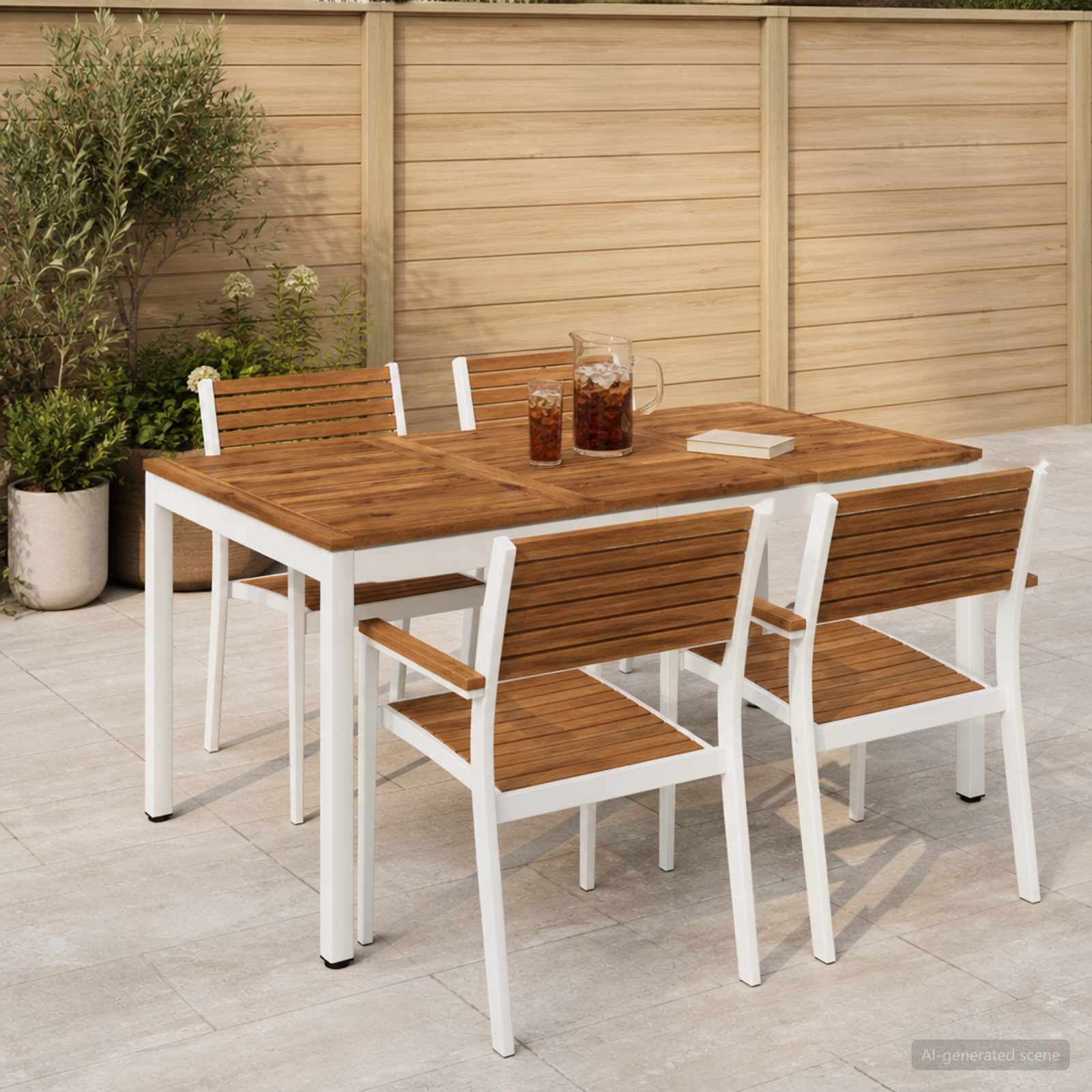 Tavolo da cena da giardino Naturale e Bianco 141 x 80,5 x 75 cm