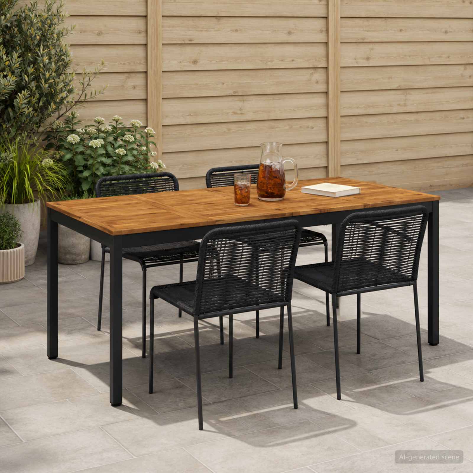 Tavolo da cena da giardino Naturale e Nero 147 x 88,5 x 75 cm