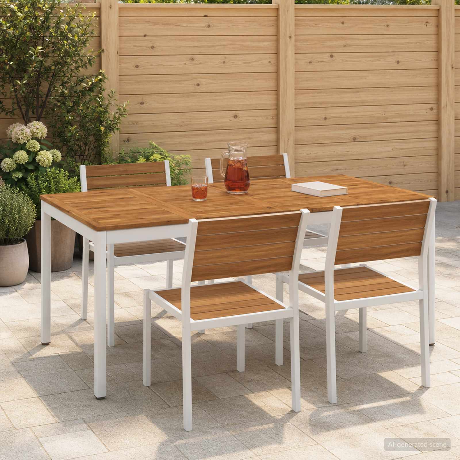 Tavolo da cena da giardino Naturale e Bianco 147 x 88,5 x 75 cm