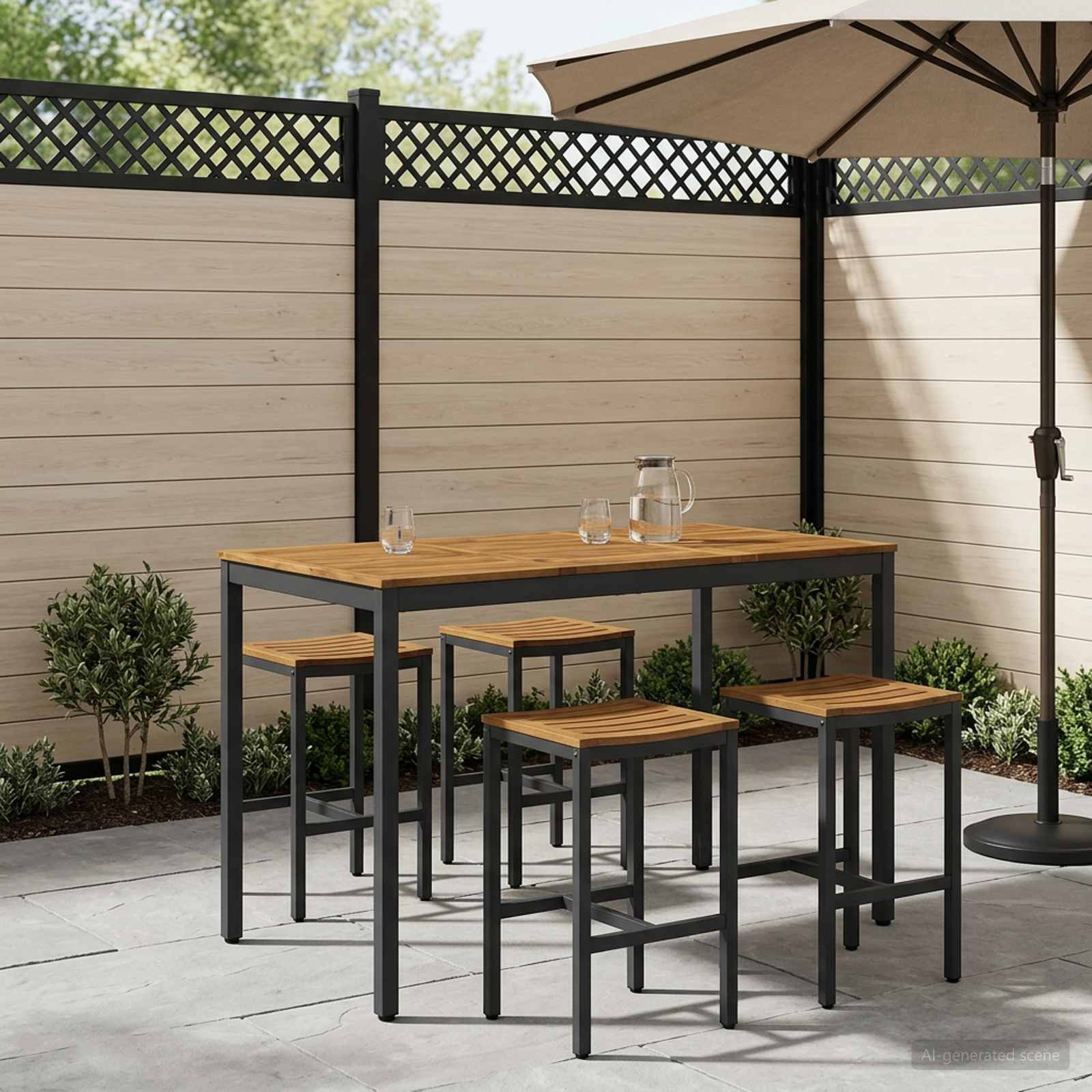 Tavolo Bar da Giardino Naturale e Nero 141 x 80,5 x 105 cm