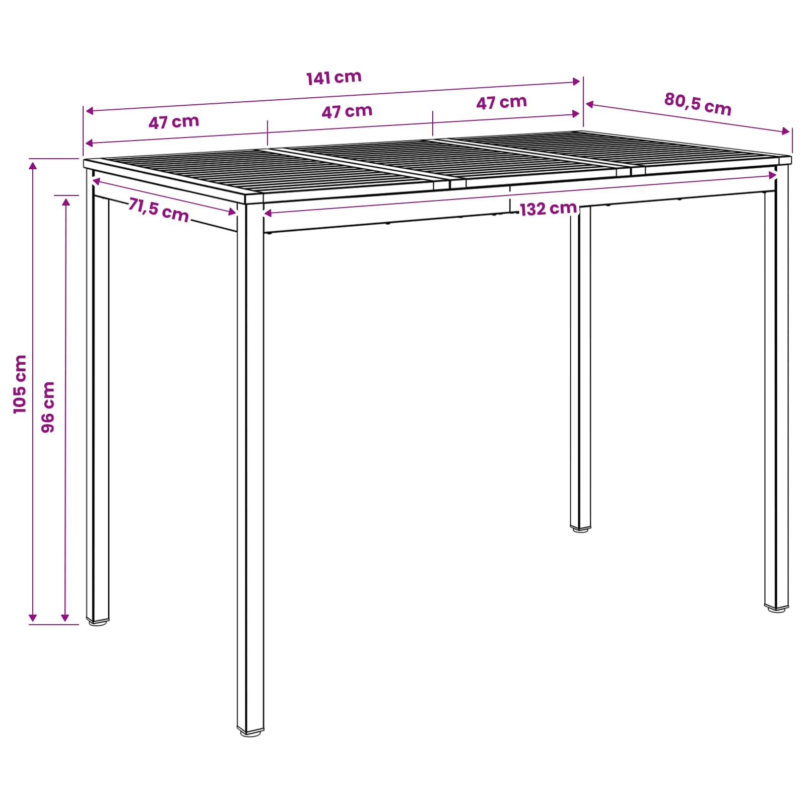 Tavolo Bar da Giardino Naturale e Nero 141 x 80,5 x 105 cm