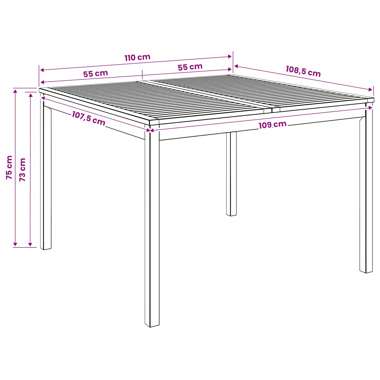 Tavolo da cena da giardino Sbiancato 110 x 108,5 x 75 cm