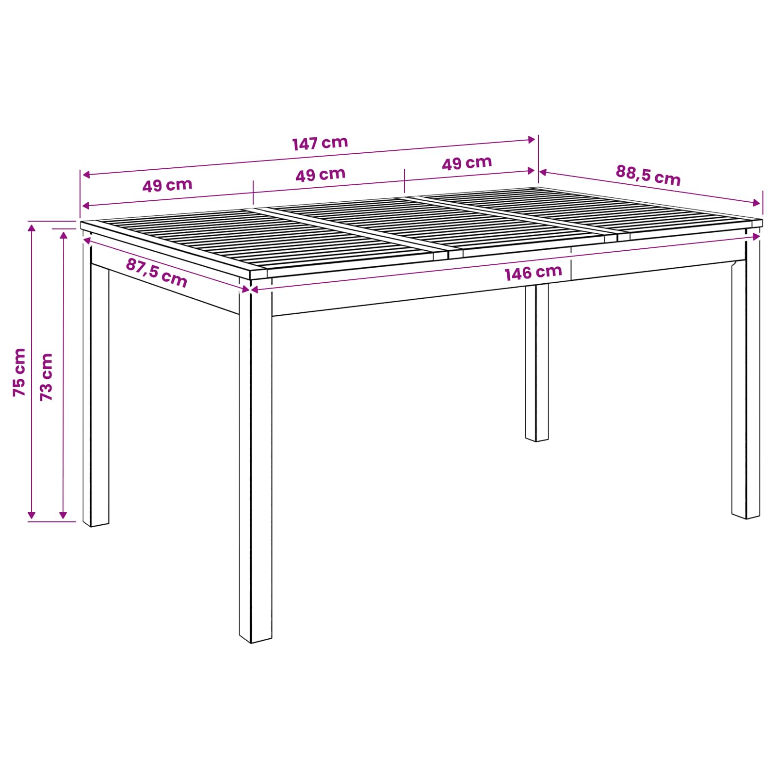 Tavolo da cena da giardino Sbiancato 147 x 88,5 x 75 cm