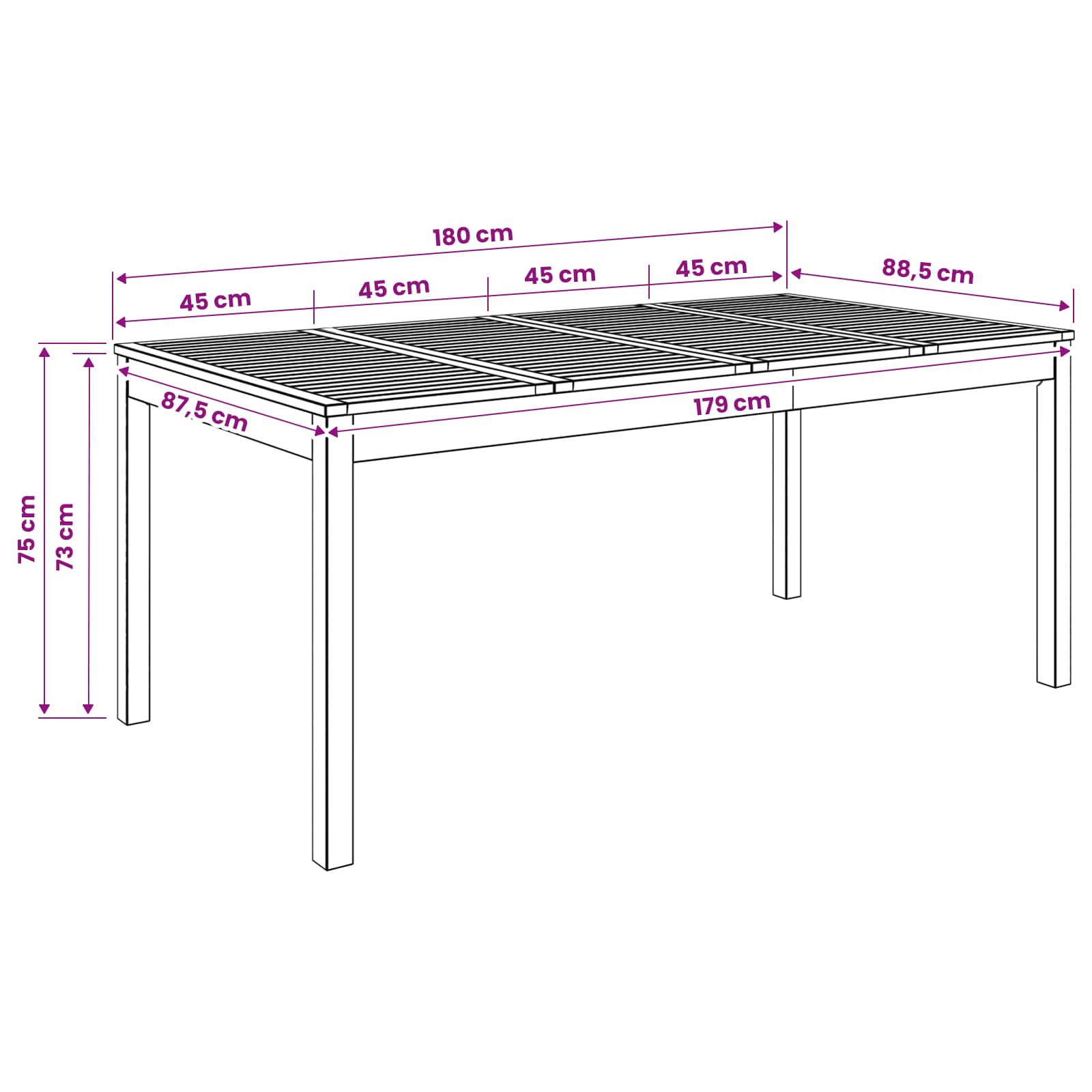 Tavolo da cena da giardino Sbiancato 180 x 88,5 x 75 cm