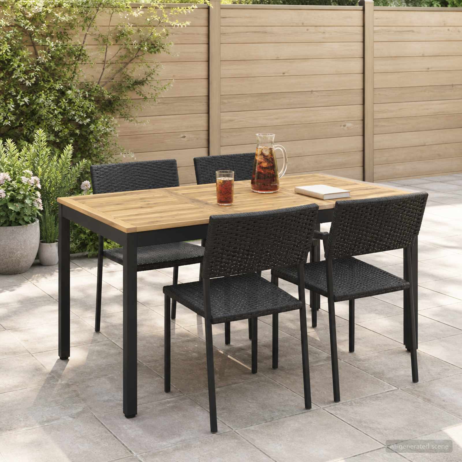 Tavolo da cena da giardino Bianco decapato e nero
