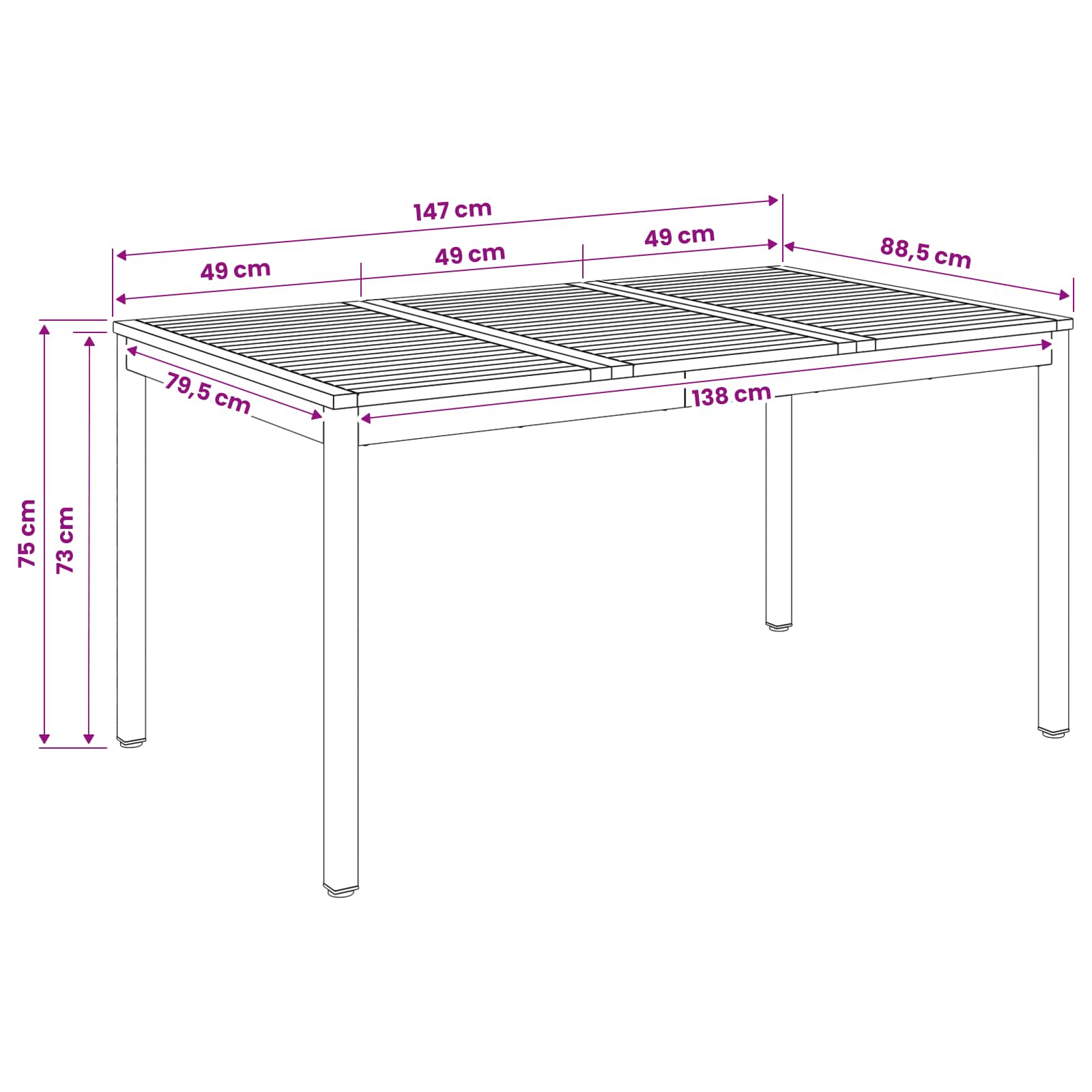 Tavolo da cena da giardino Sbiancato 147 x 88,5 x 75 cm