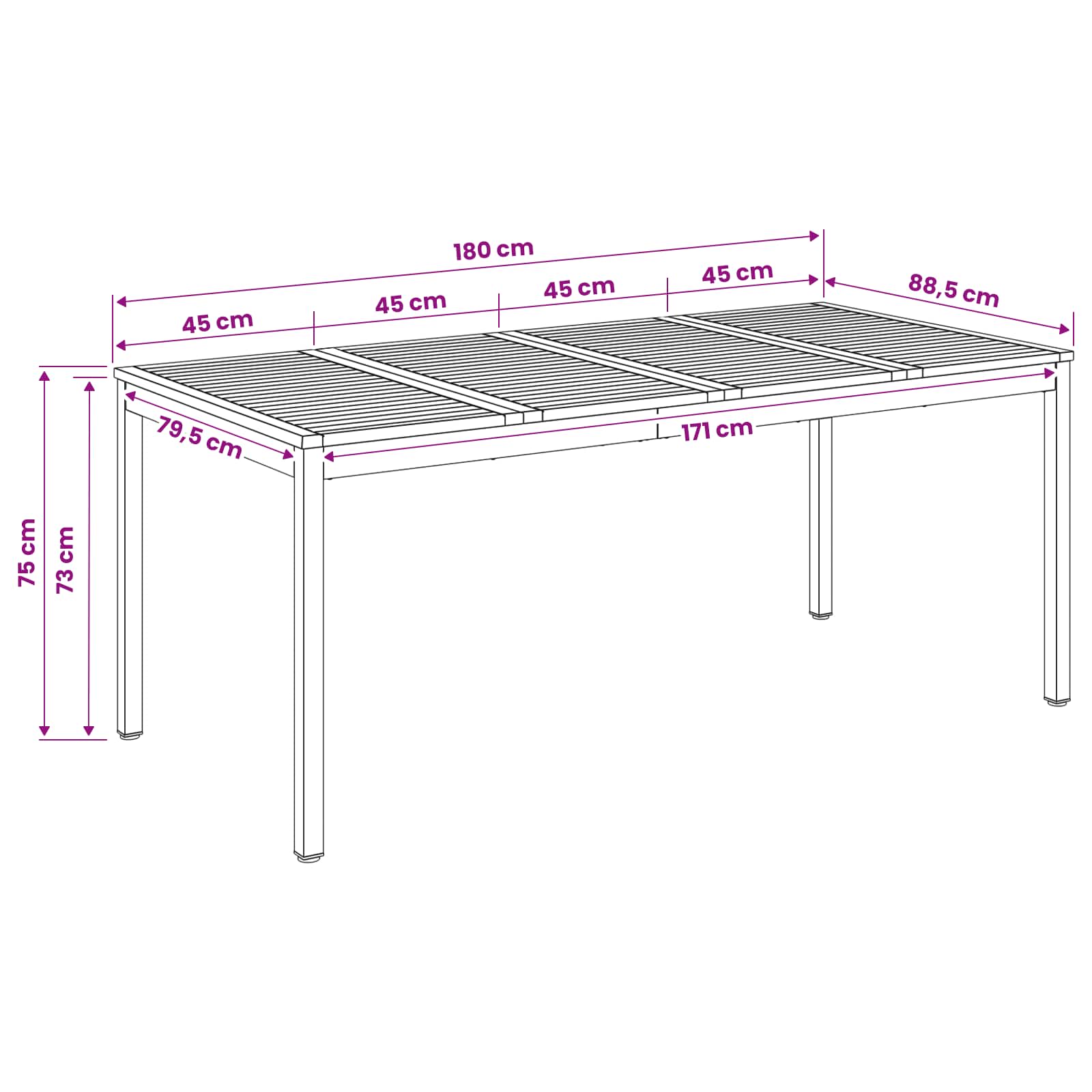 Tavolo da cena da giardino Sbiancato 180 x 88,5 x 75 cm