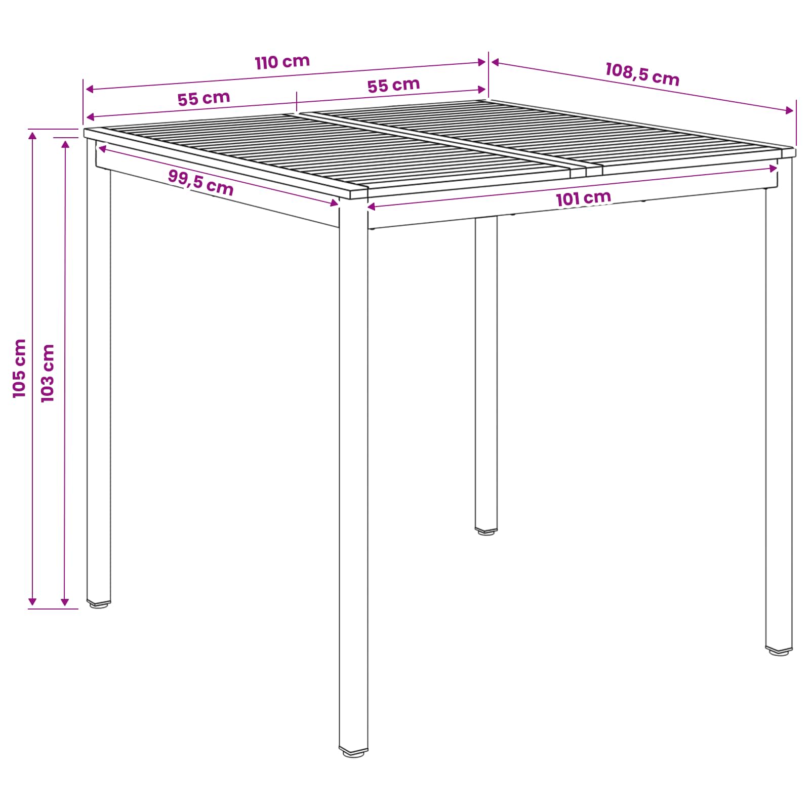Tavolo Bar da Giardino NAARDEN Sbiancato 110 x 108,5 x 105 cm
