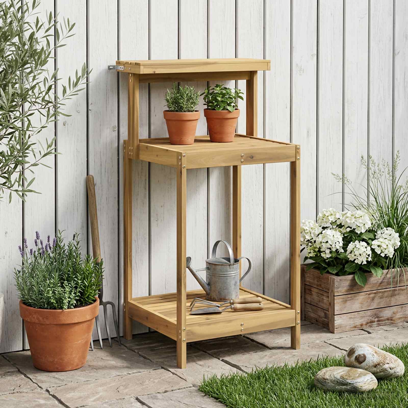 Banco da Giardinaggio Esterno 56,5 x 48,5 x 107 cm Bianco