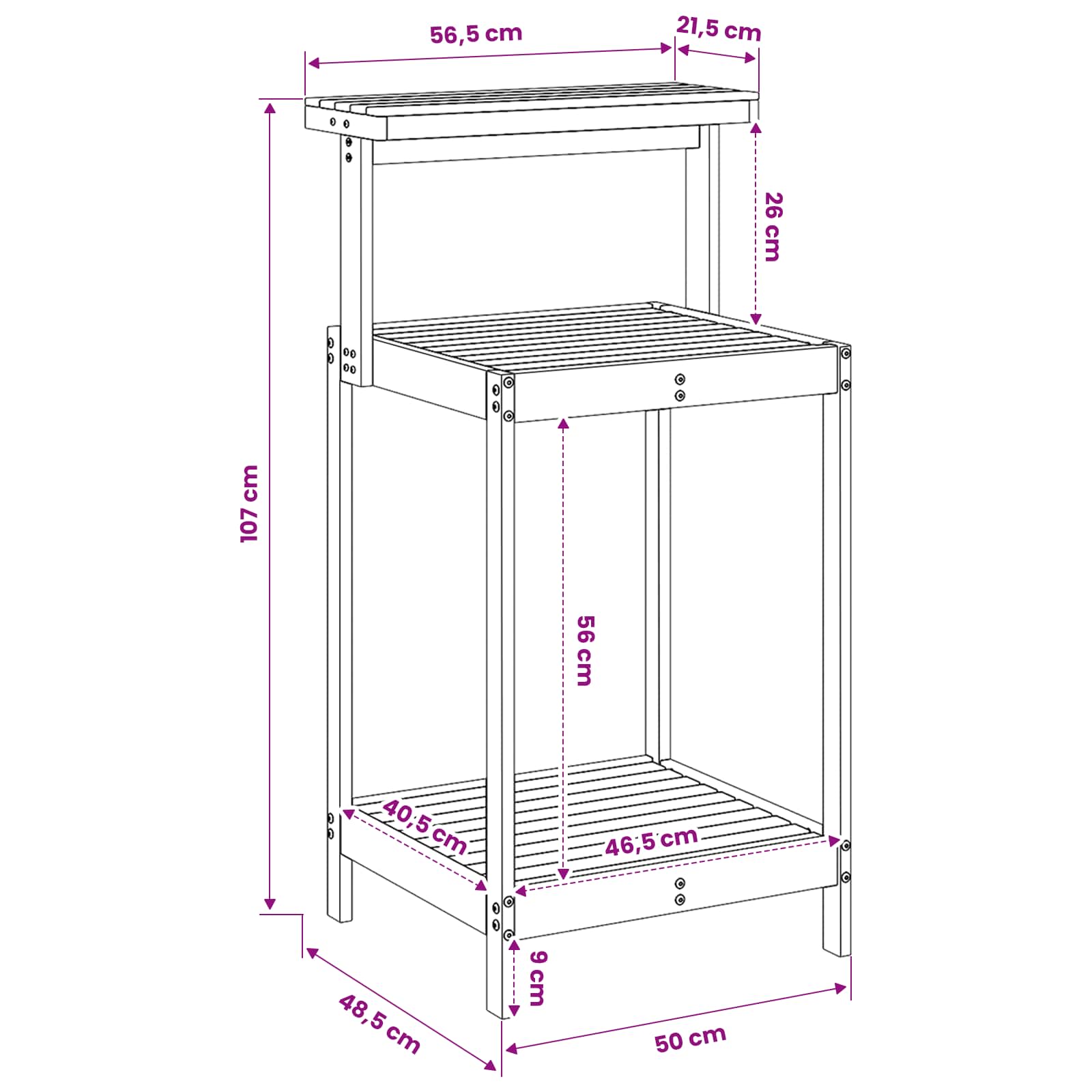 Banco da Giardinaggio Esterno 56,5 x 48,5 x 107 cm Bianco