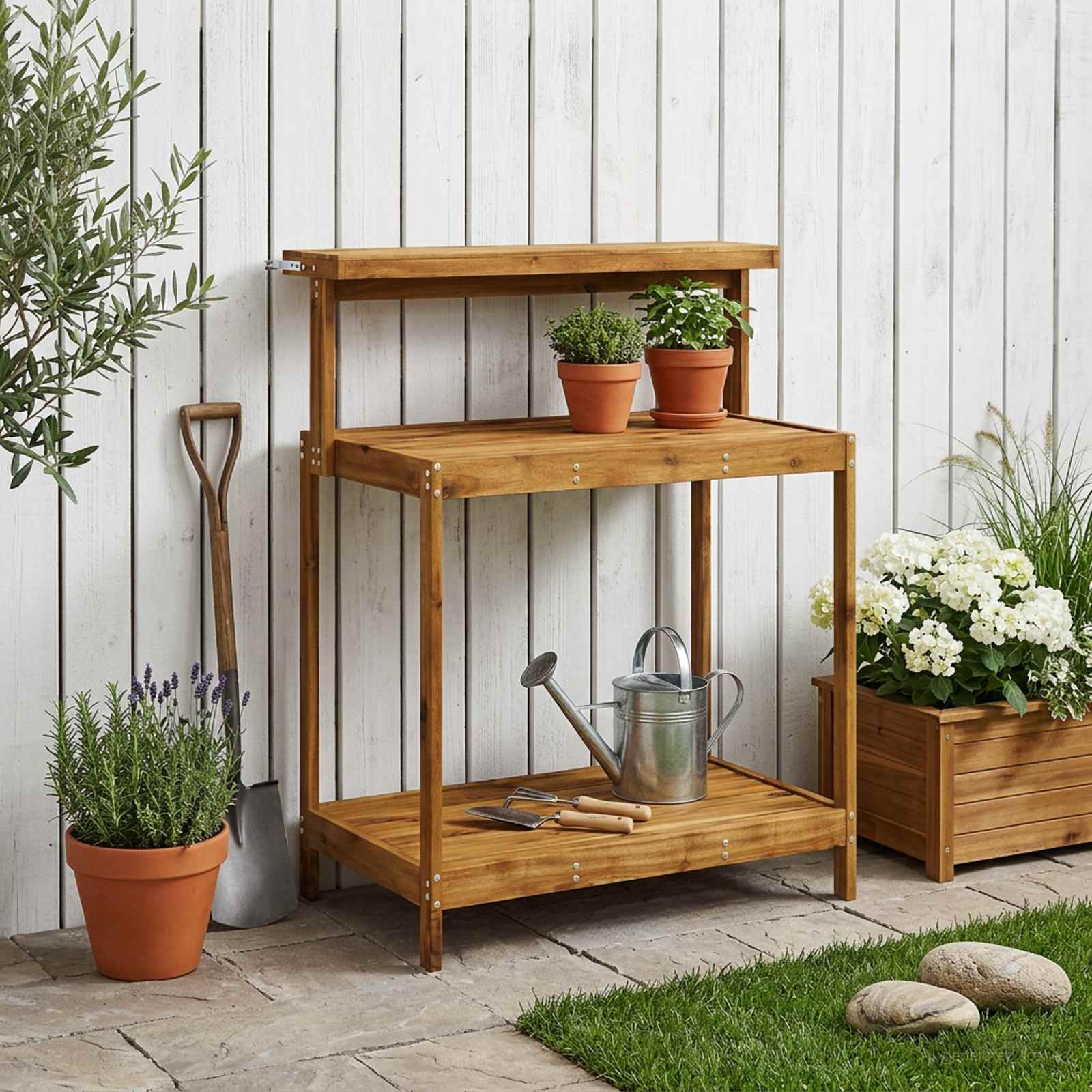 Banco da Giardinaggio Esterno 86,5 x 48,5 x 106 cm Naturale