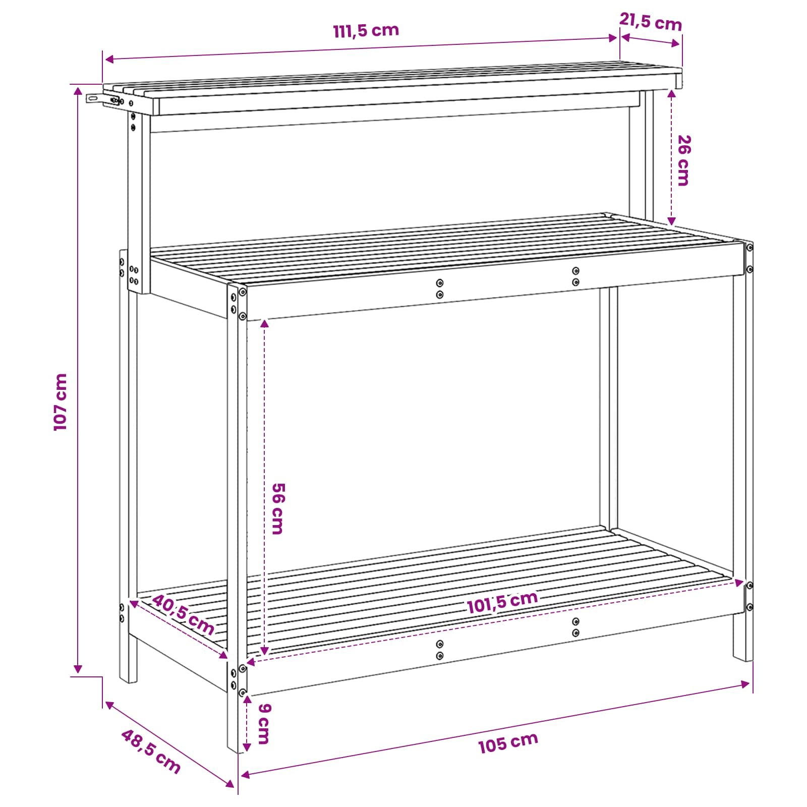 Banco da Giardinaggio Esterno 111,5 x 48,5 x 107 cm Bianco