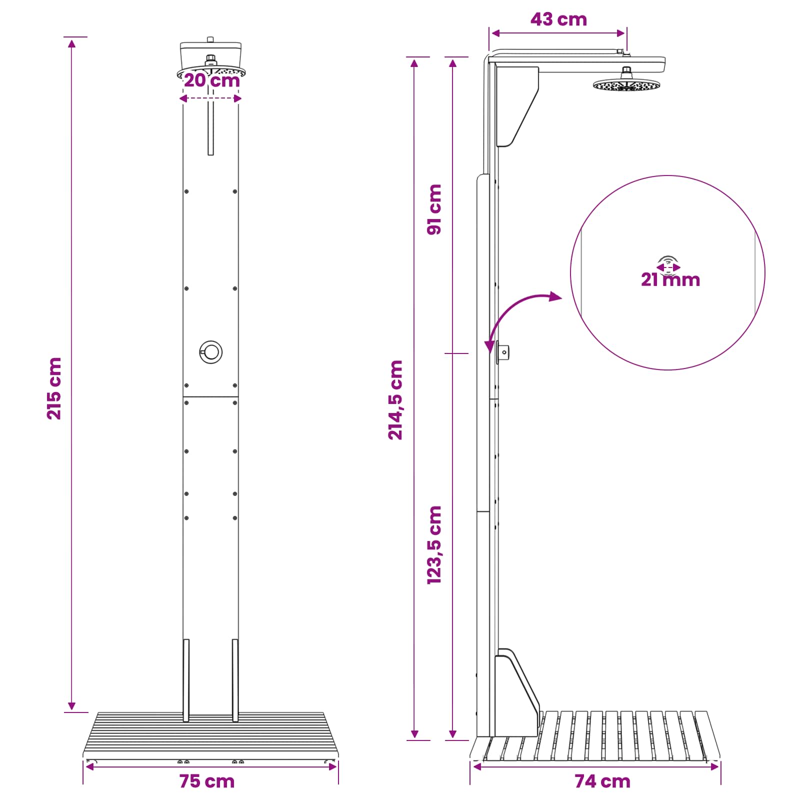Doccia da esterno 219 cm Naturale