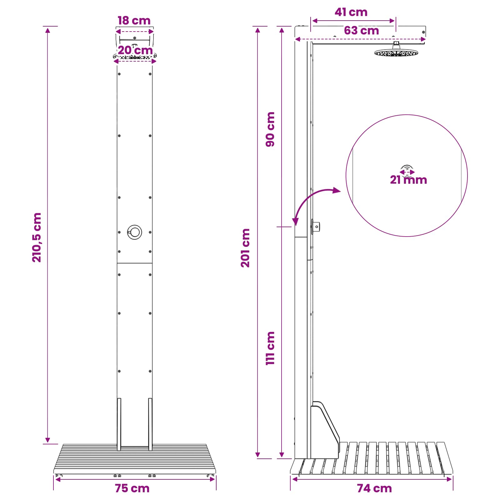 Doccia da esterno 210,5 cm Bianco