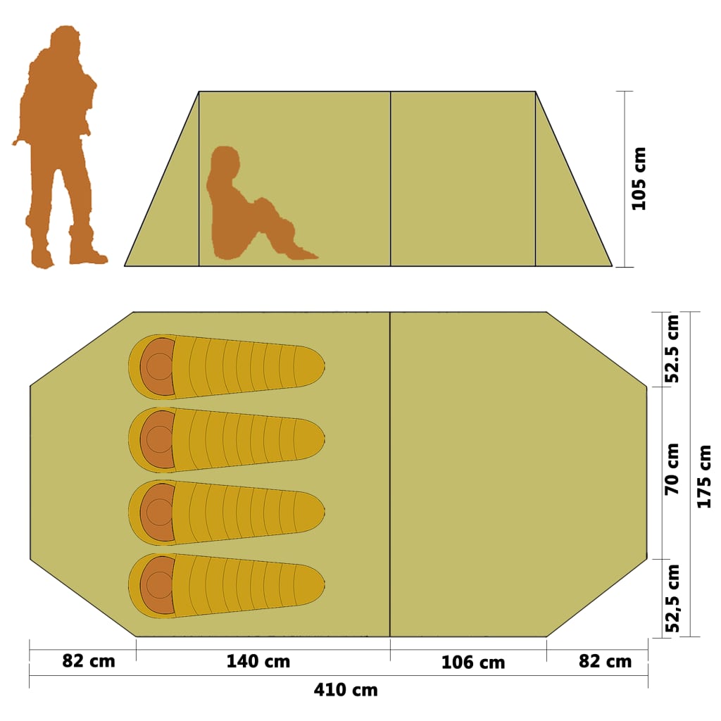 Tenda da Campeggio per 4 Persone Blu Marino/Giallo