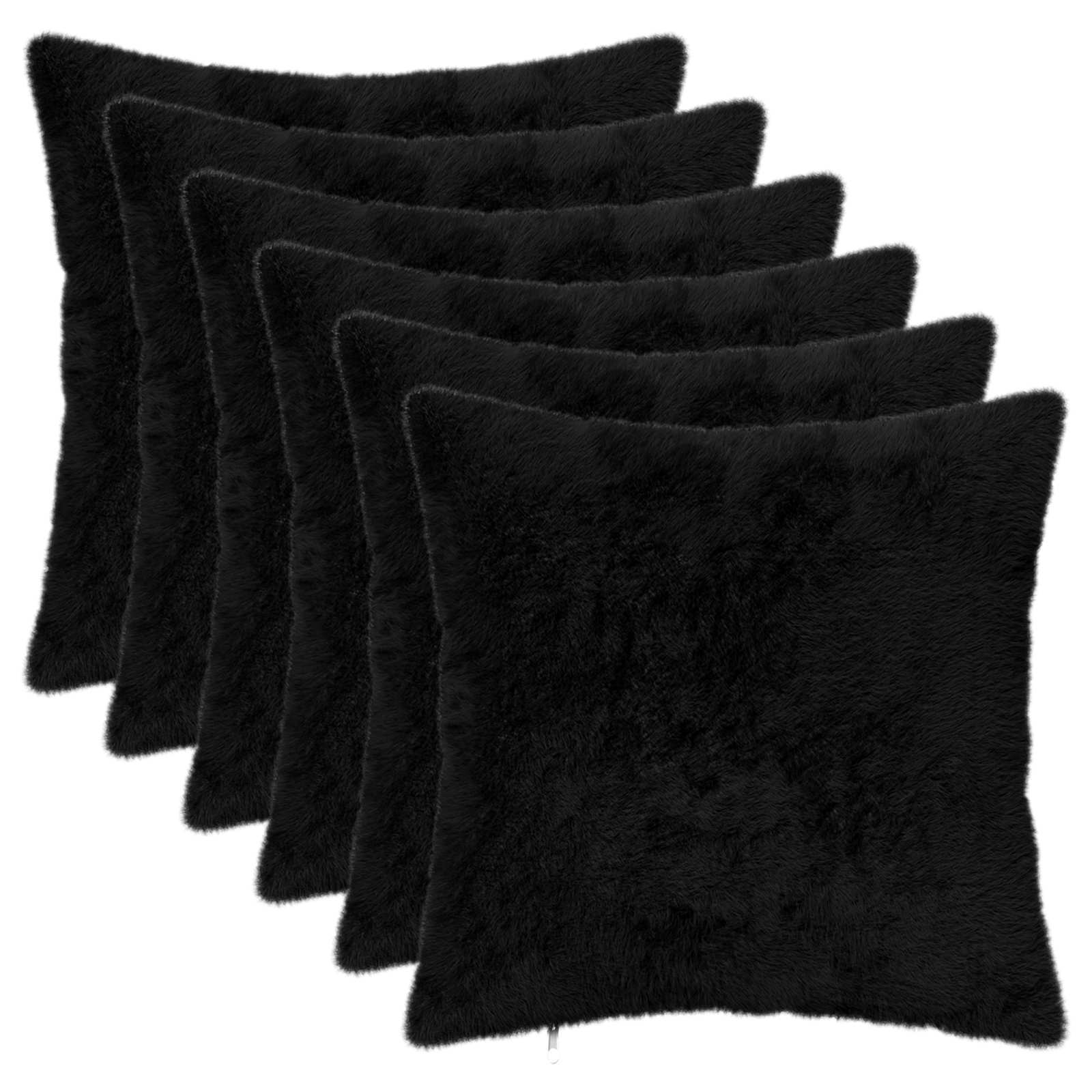 Federa 6 pz HEERLEN Nero 45 x 45 cm Pelliccia di Coniglio Finta