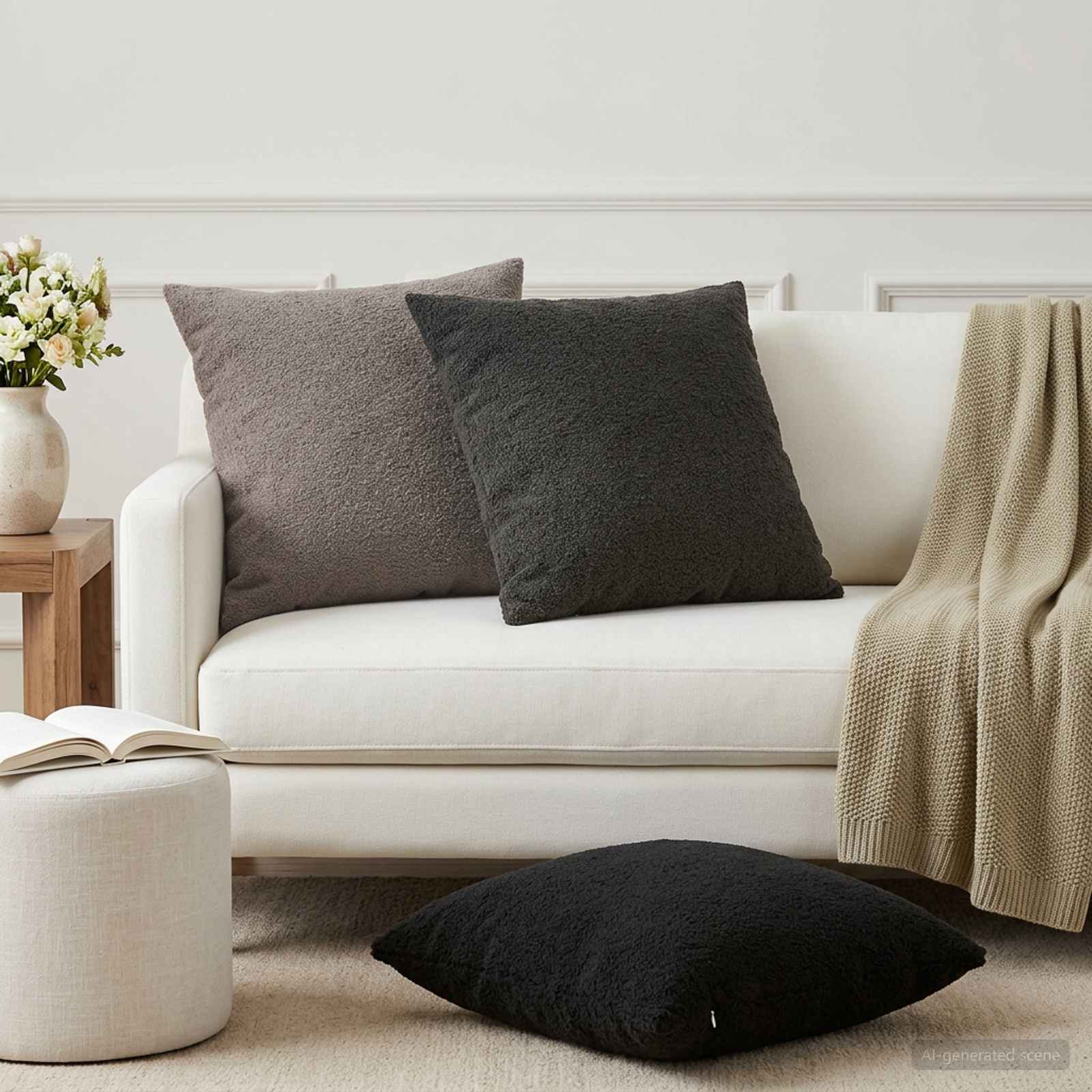 Federa 6 pcs HEERLEN Grigio Scuro 65 x 65 cm Bouclé