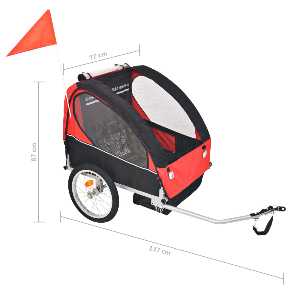 Rimorchio per Bici Rosso e Nero 30 kg