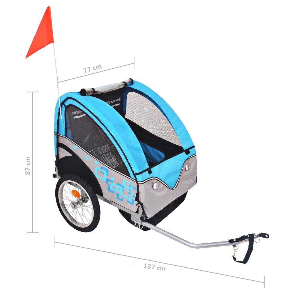 Rimorchio per Bici Grigio e Blu 30 kg