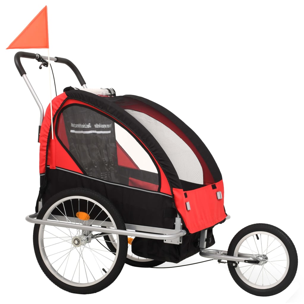 Rimorchio per Bici e Passeggino 2 in 1 Nero e Rosso