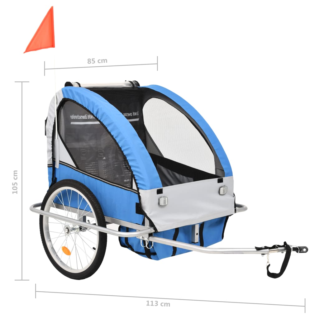 Rimorchio per Bici e Passeggino 2 in 1 Blu e Grigio