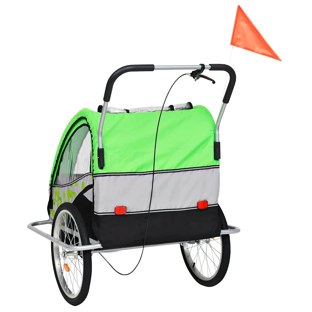 Rimorchio per Bici e Passeggino 2 in 1 Verde e Grigio