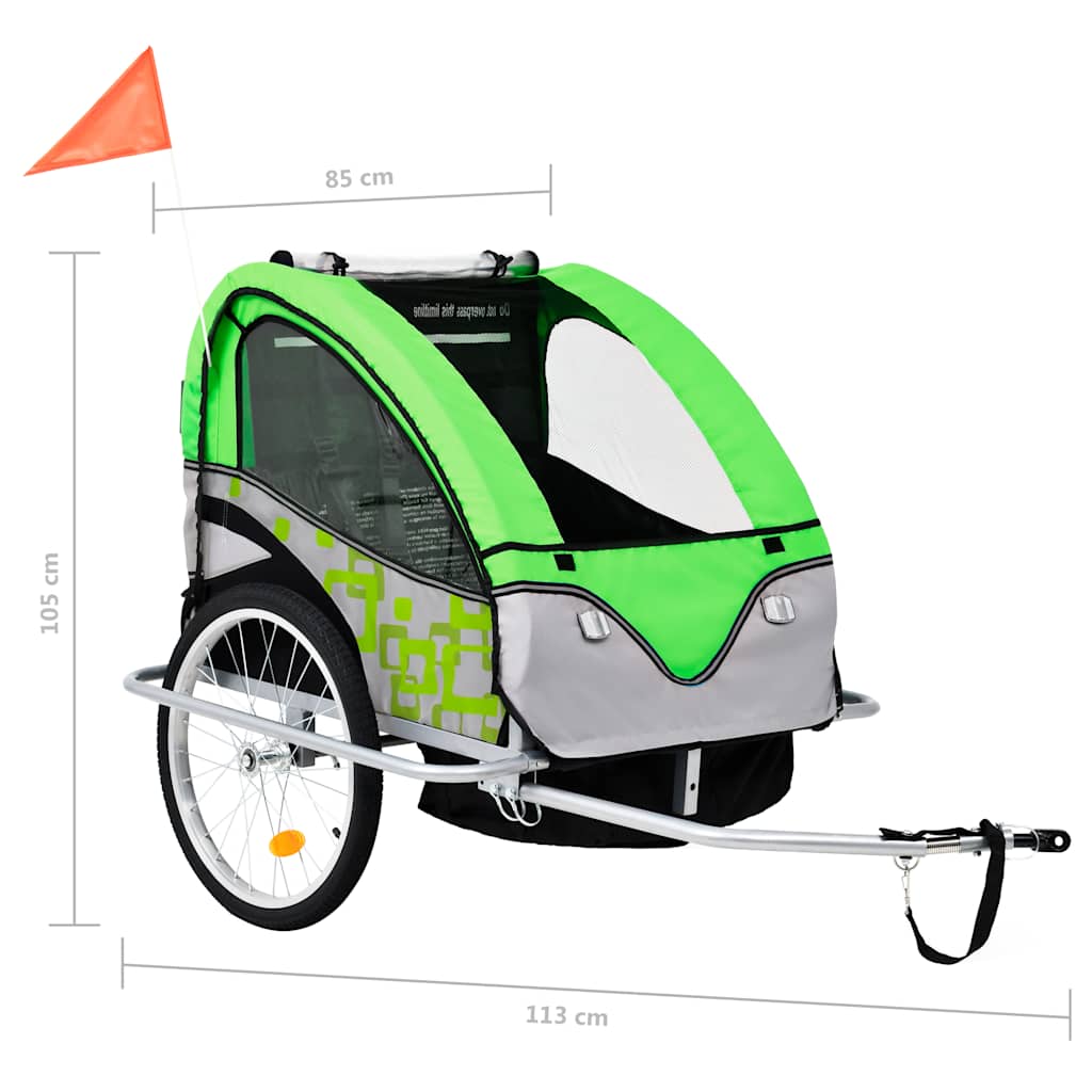 Rimorchio per Bici e Passeggino 2 in 1 Verde e Grigio