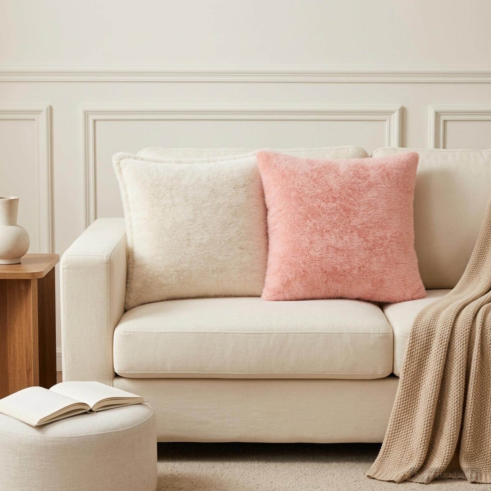 Federa 6 pz HOUTEN Rosa 30 x 30 cm Pelliccia di Coniglio Finta